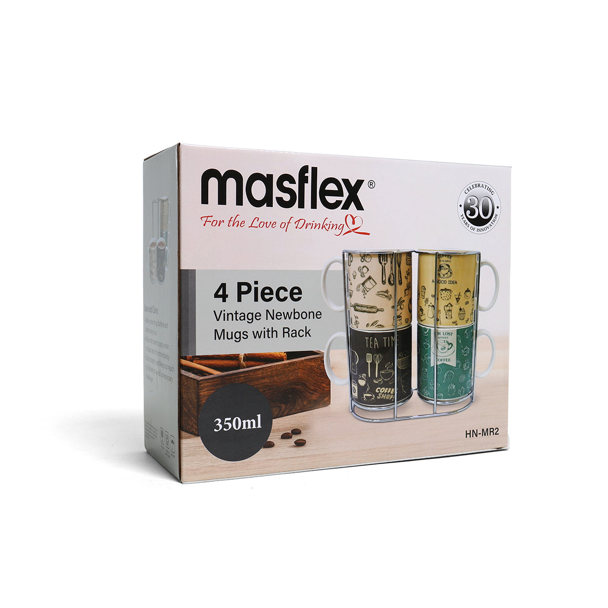 Masflex Set of 4 Newbone Mug with Rack - Vintage
