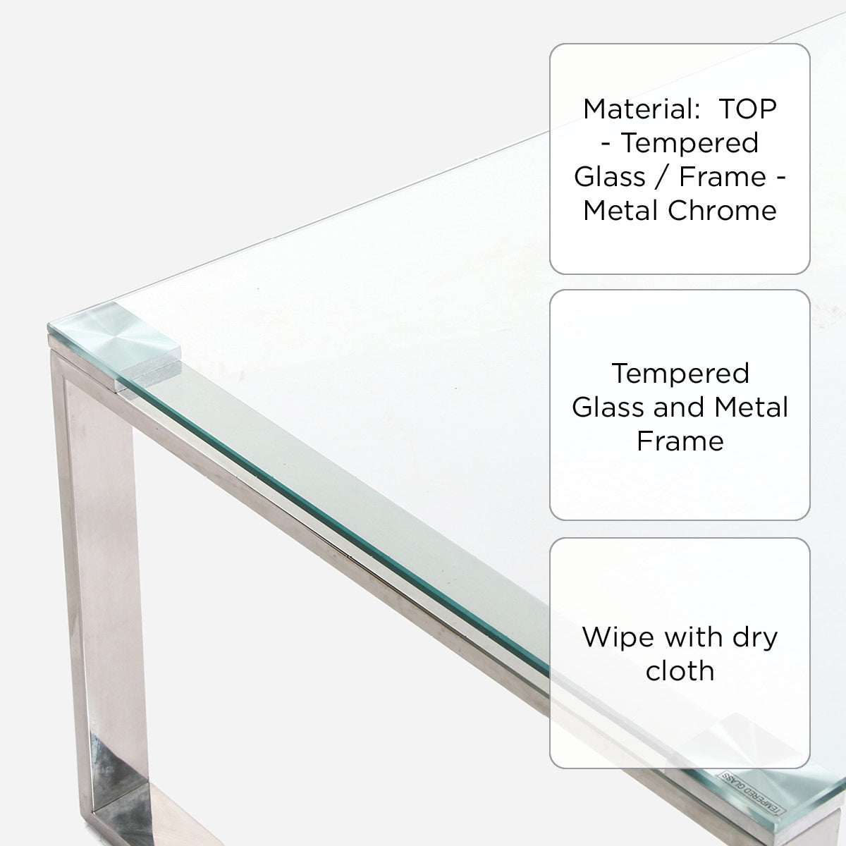 SM Home Pamell Coffee Table SS150A - Clear Glass Top and Metal Legs