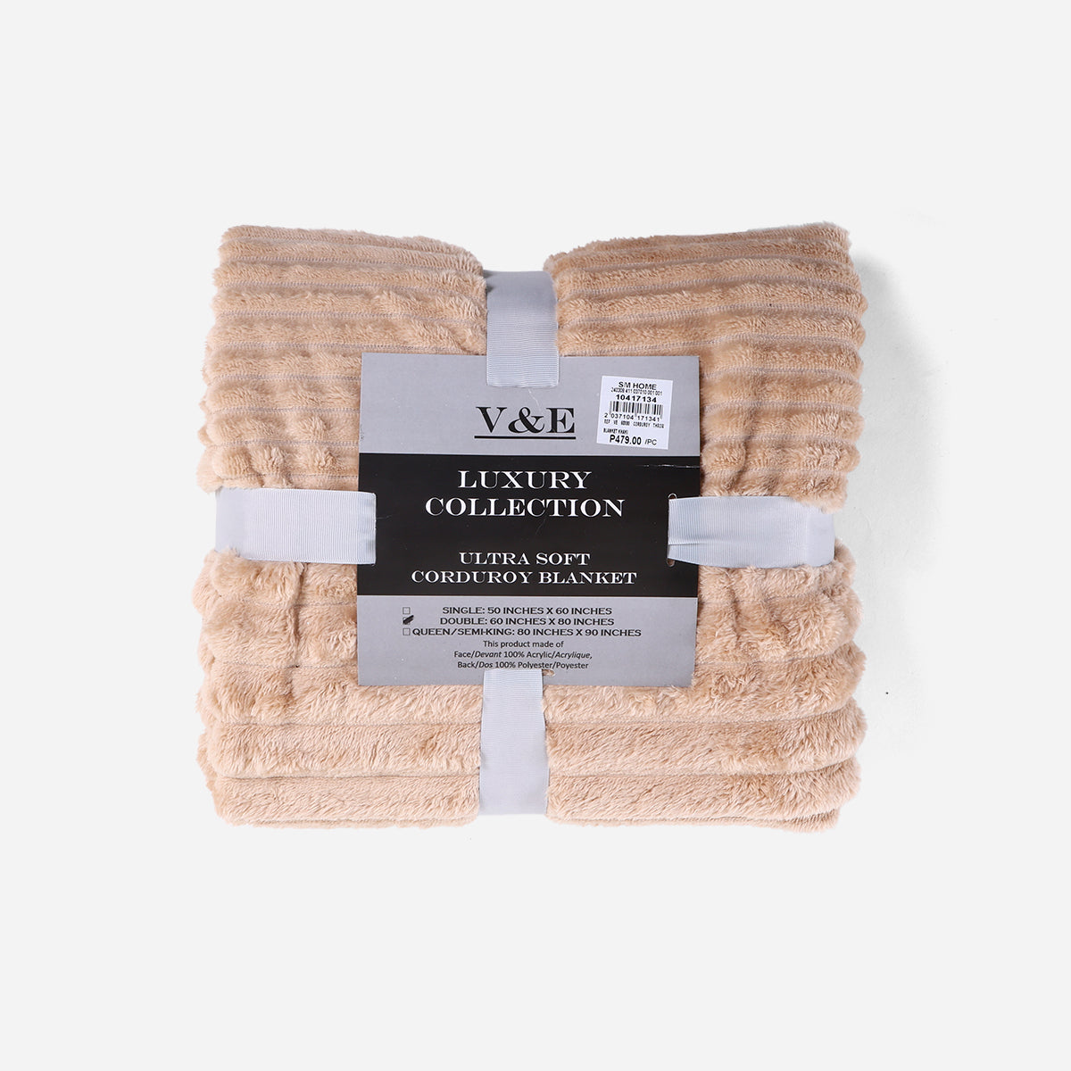 V&E Corduroy Throw Blanket (Khaki) - 60x80in