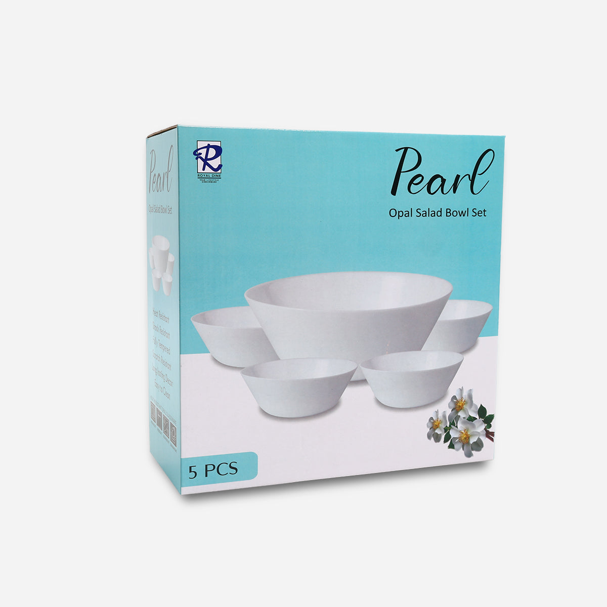 Royal Dine Set of 5 Pearl Opal Salad Bowl - White
