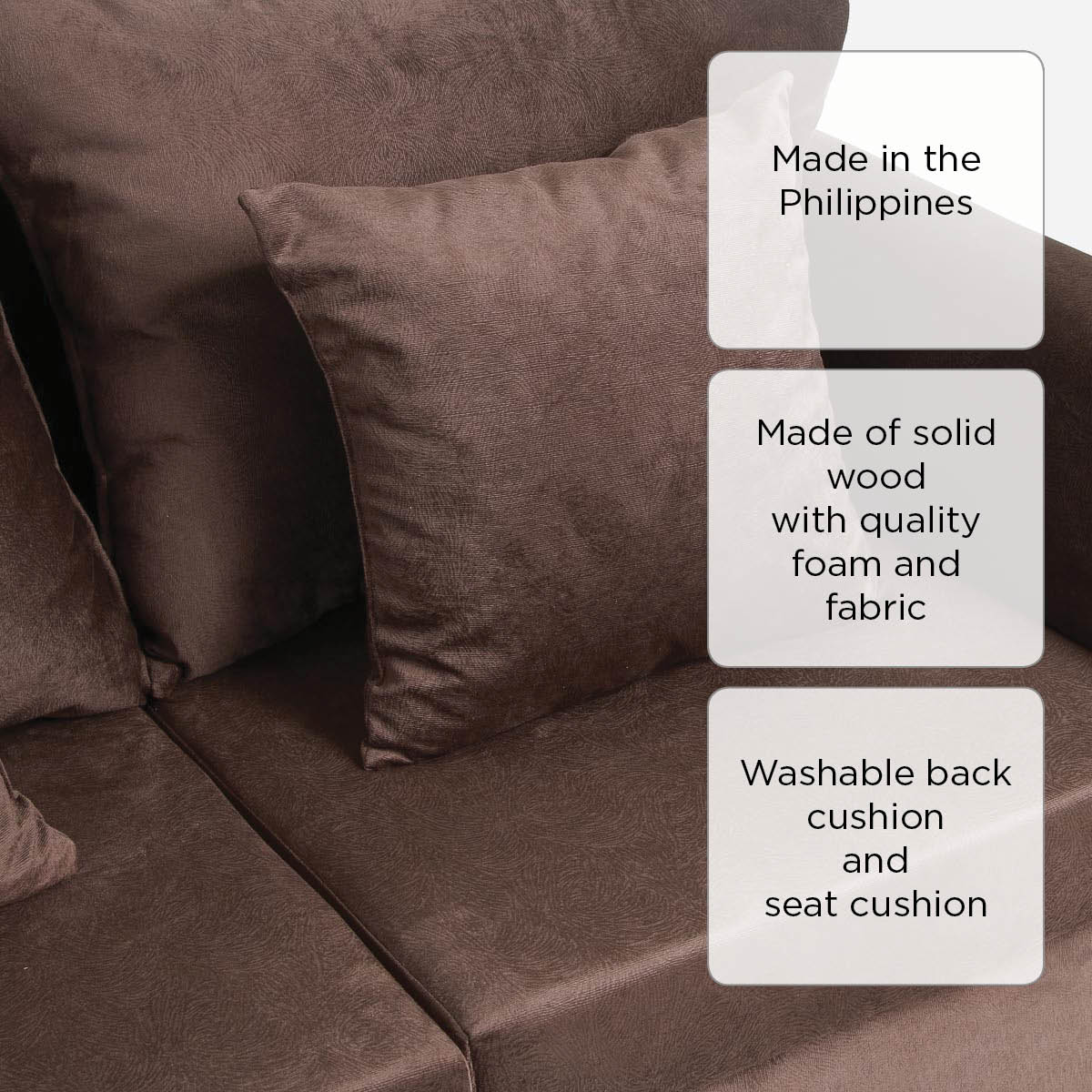SM Home Serena 2-Seater Sofa with 2 Throw Pillows - Col3Brown