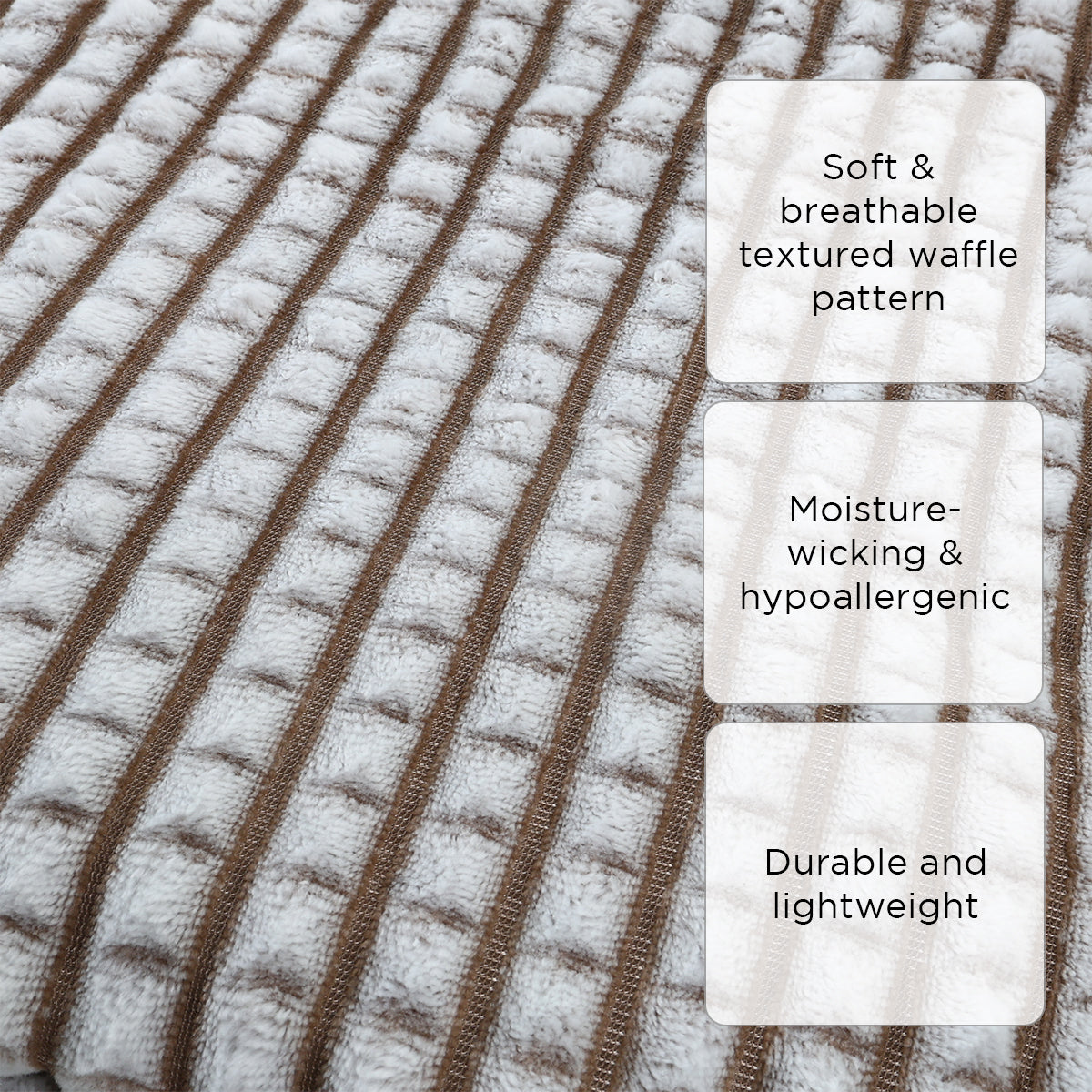 V&E Waffle Fleece Blanket (Blue/Brown) - 80x90in