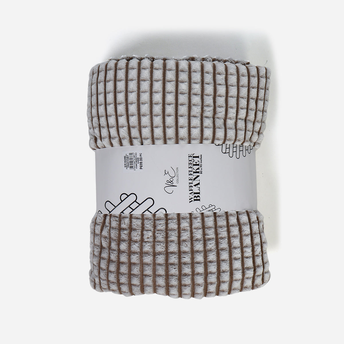 V&E Waffle Fleece Blanket (Blue/Brown) - 80x90in