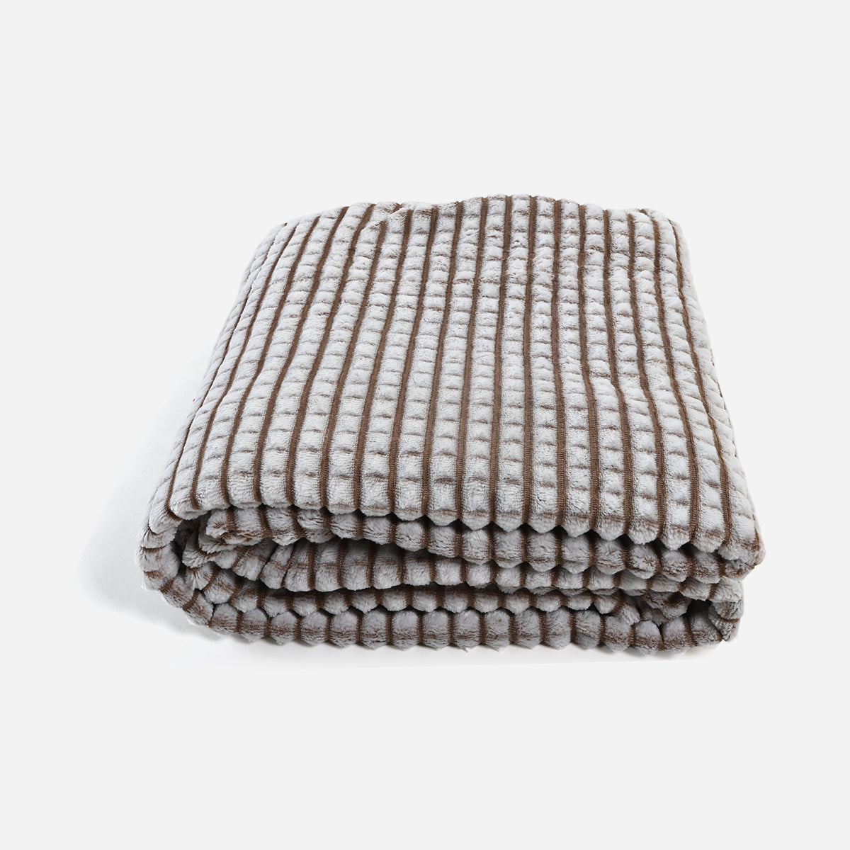 V&E Waffle Fleece Blanket (Blue/Brown) - 80x90in