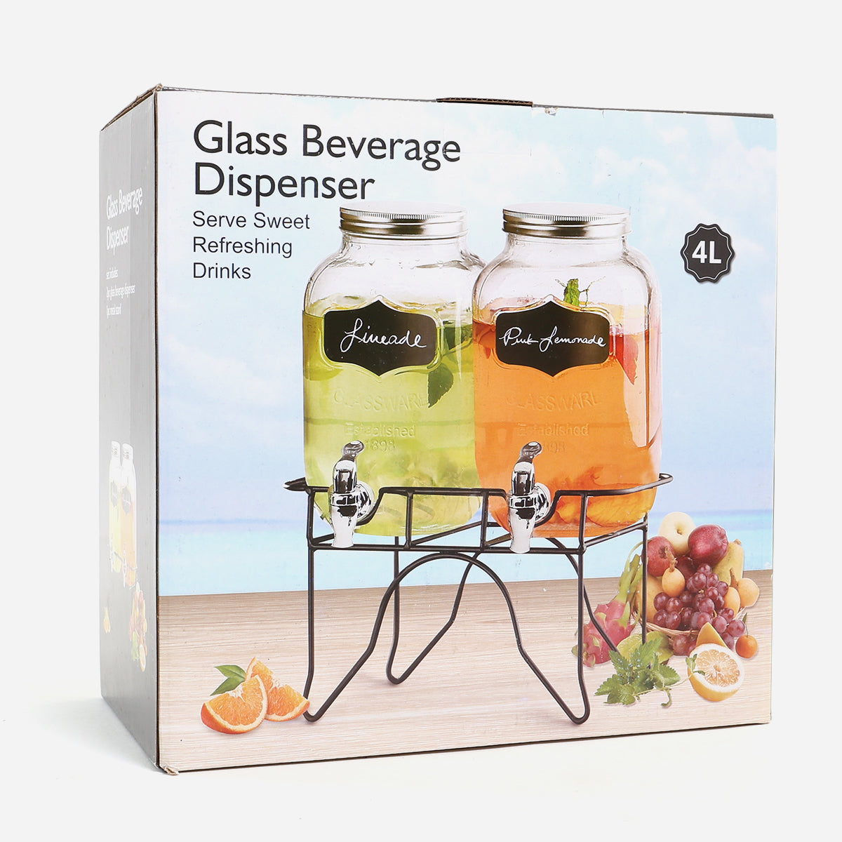 SM Home 2 pieces Glass Beverage Jar with Metal Lid - 4L
