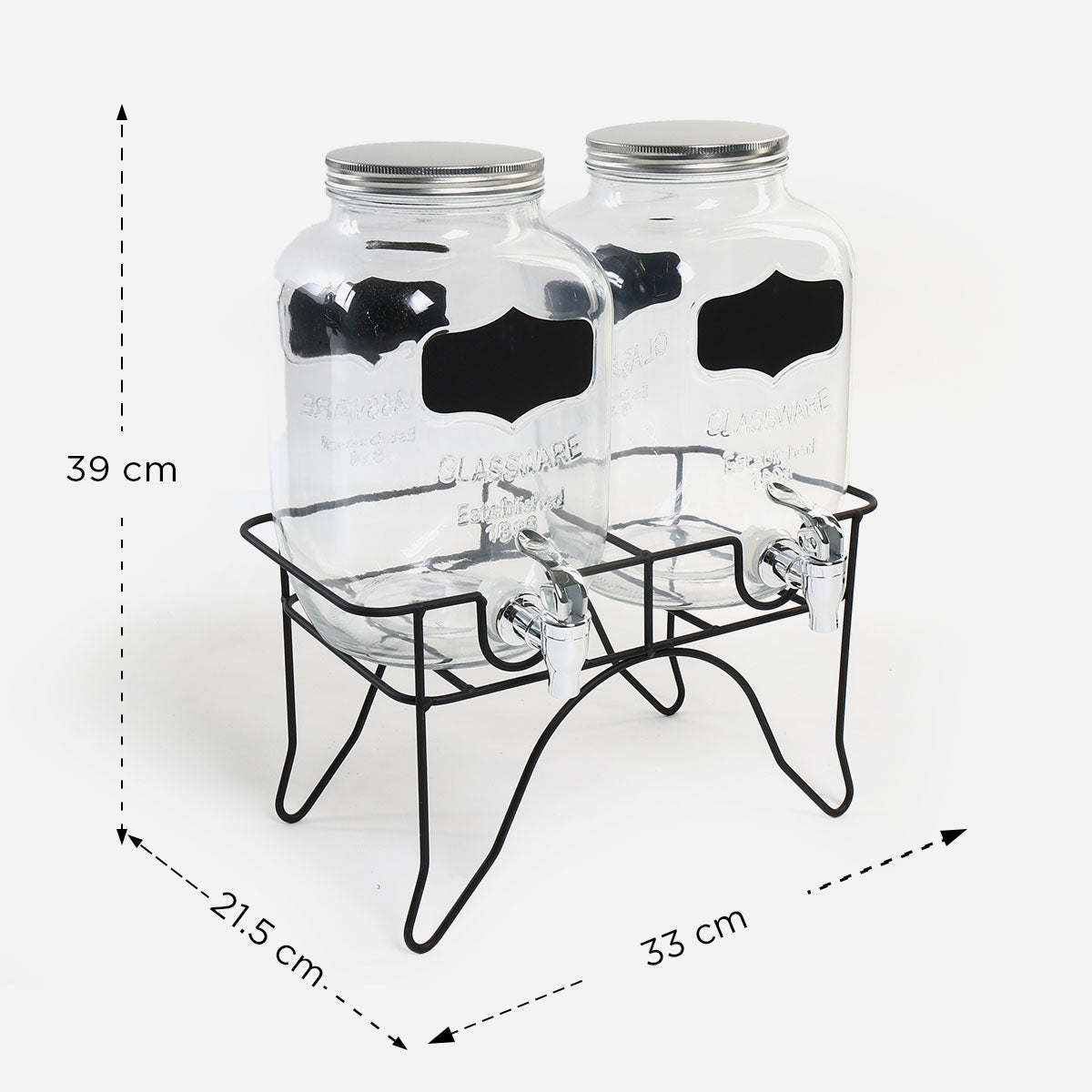 SM Home 2 pieces Glass Beverage Jar with Metal Lid - 4L