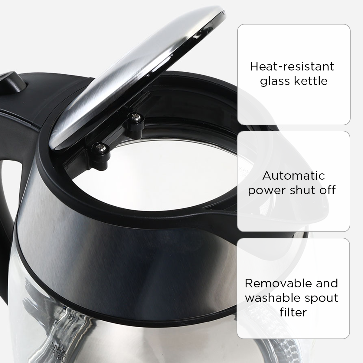 Kyowa KW-1382 Electric Glass Kettle 1.8L - Silver/Black