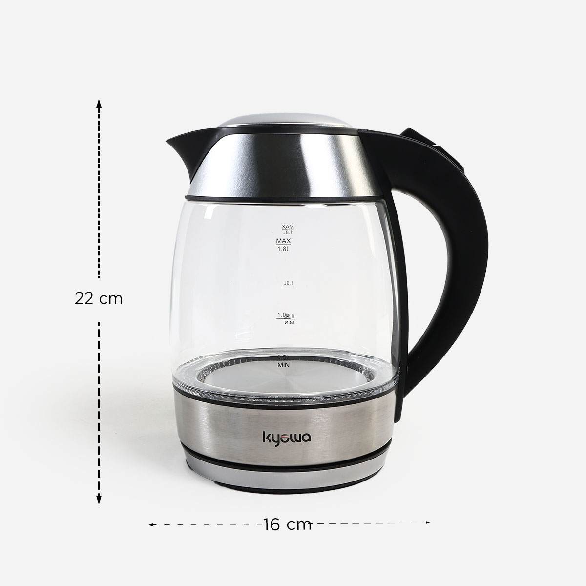 Kyowa KW-1382 Electric Glass Kettle 1.8L - Silver/Black