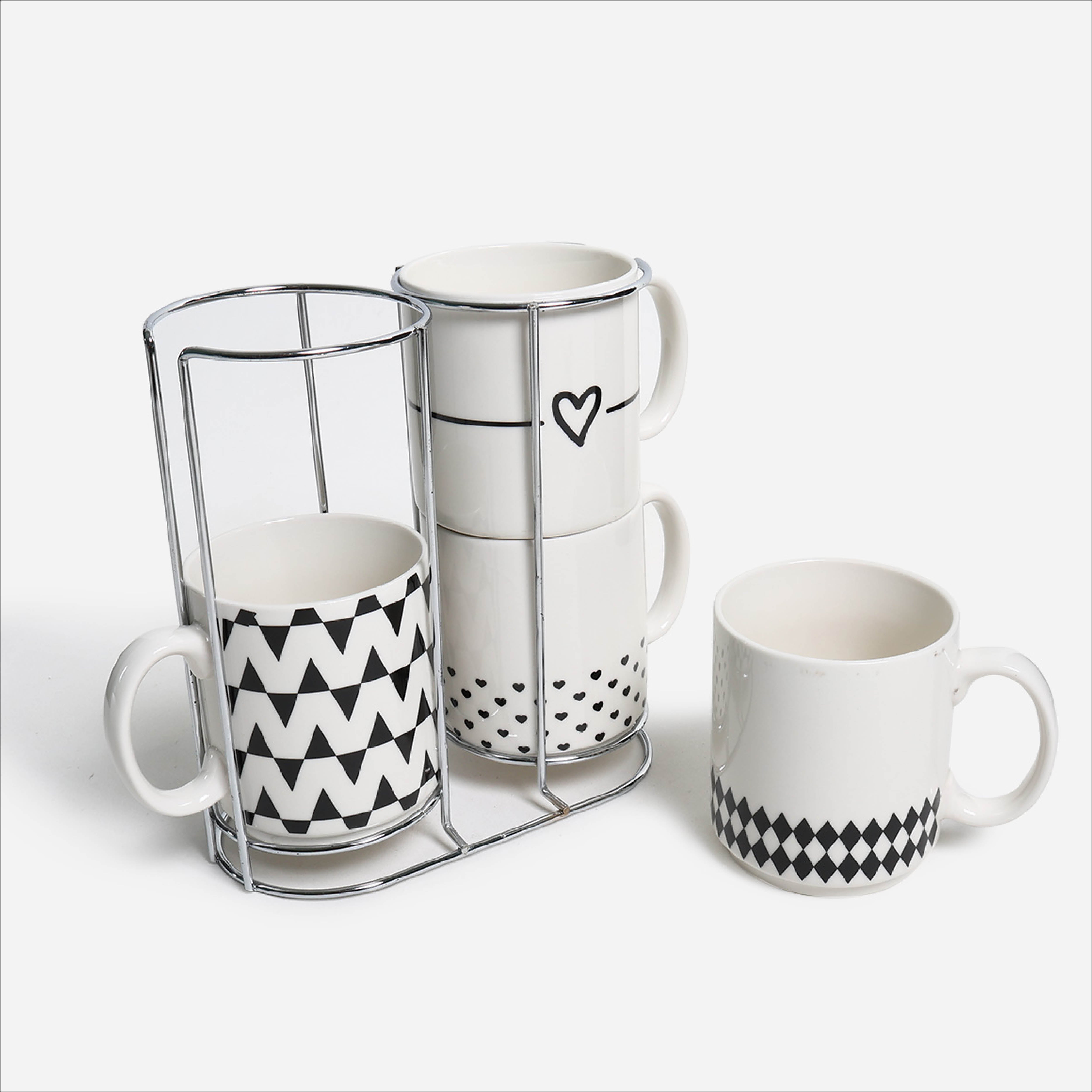 Masflex Set of 4 Aztec Mugs with Rack