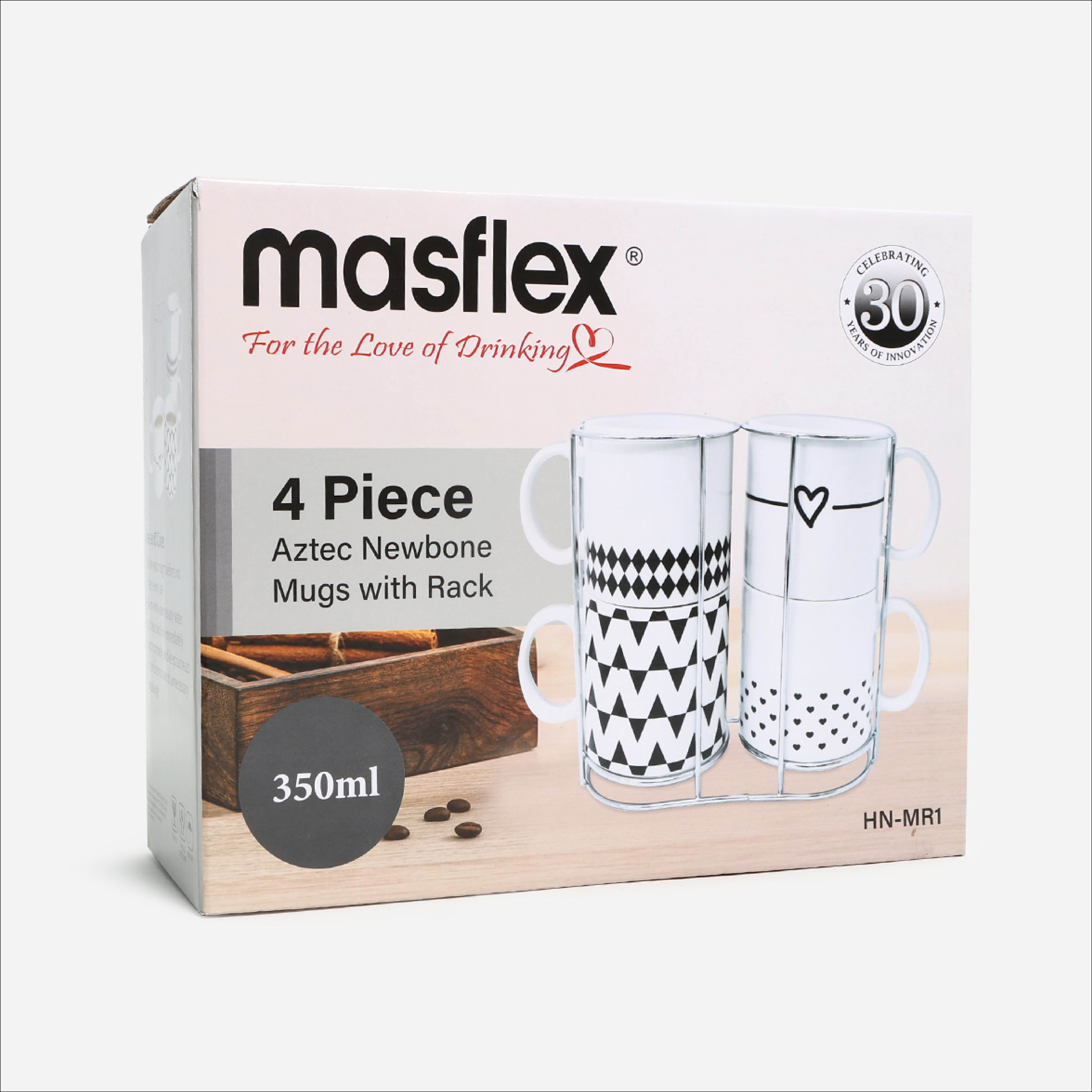 Masflex Set of 4 Aztec Mugs with Rack