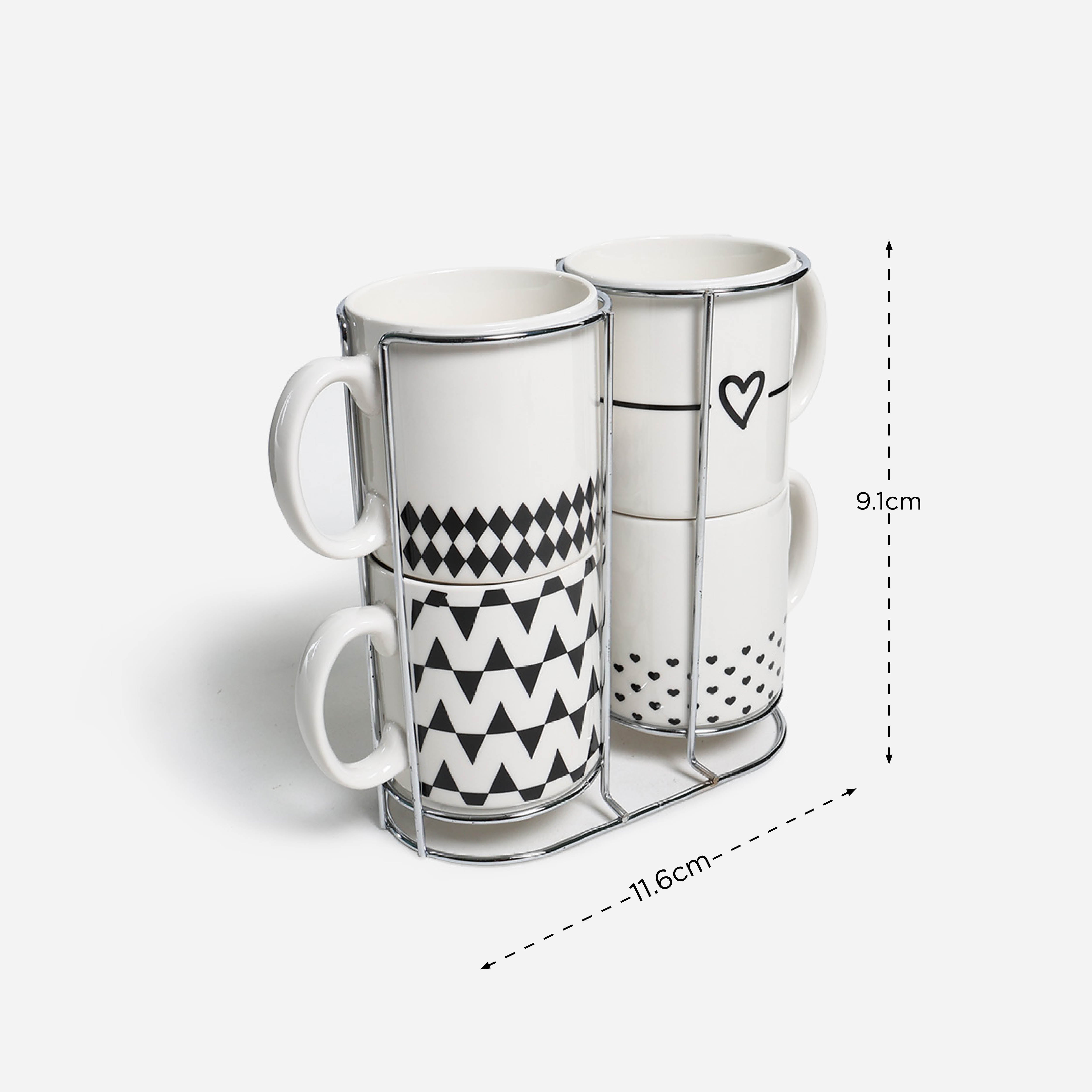 Masflex Set of 4 Aztec Mugs with Rack