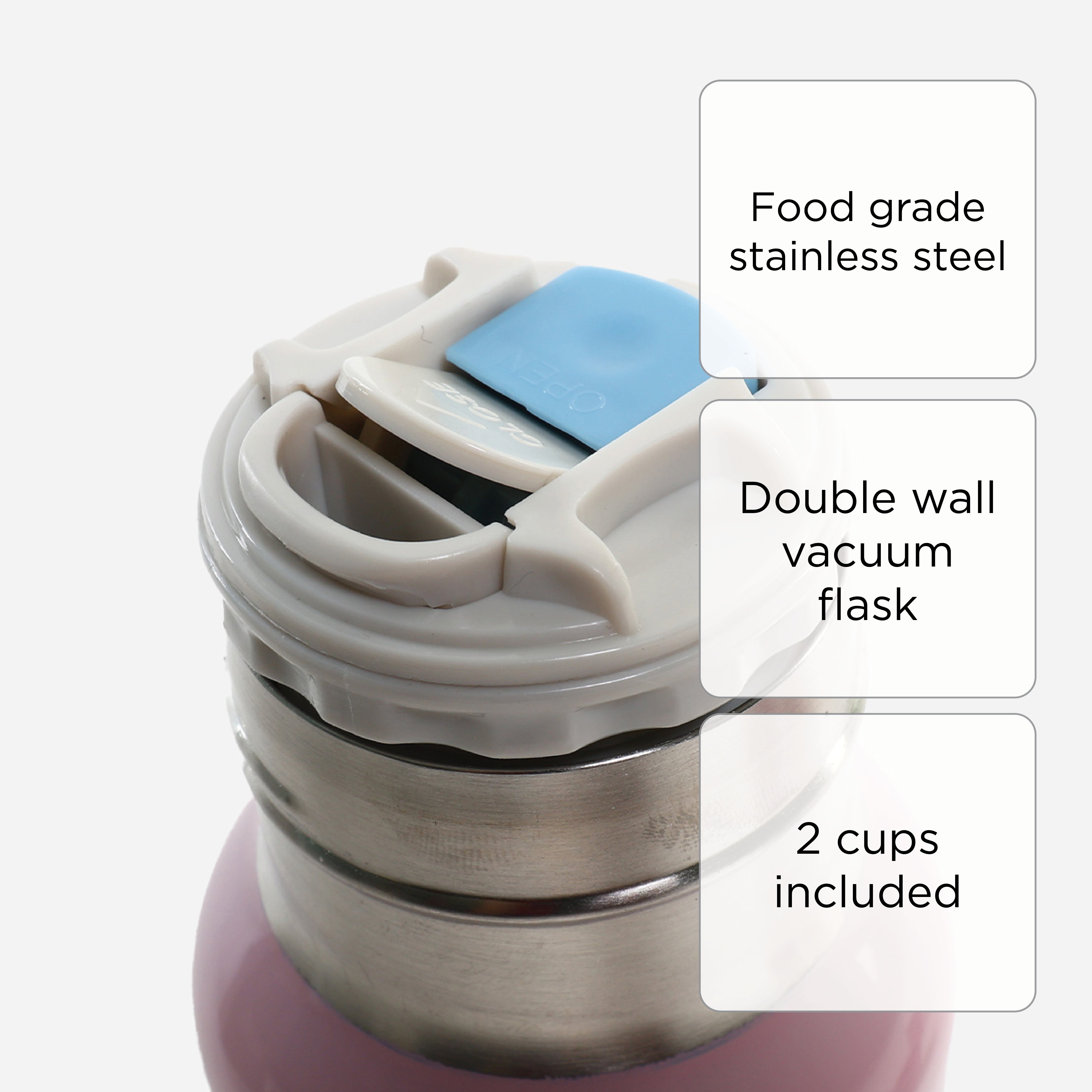 Atlantic Double Wall Vacuum Bottle With 2 Cups - 538ml