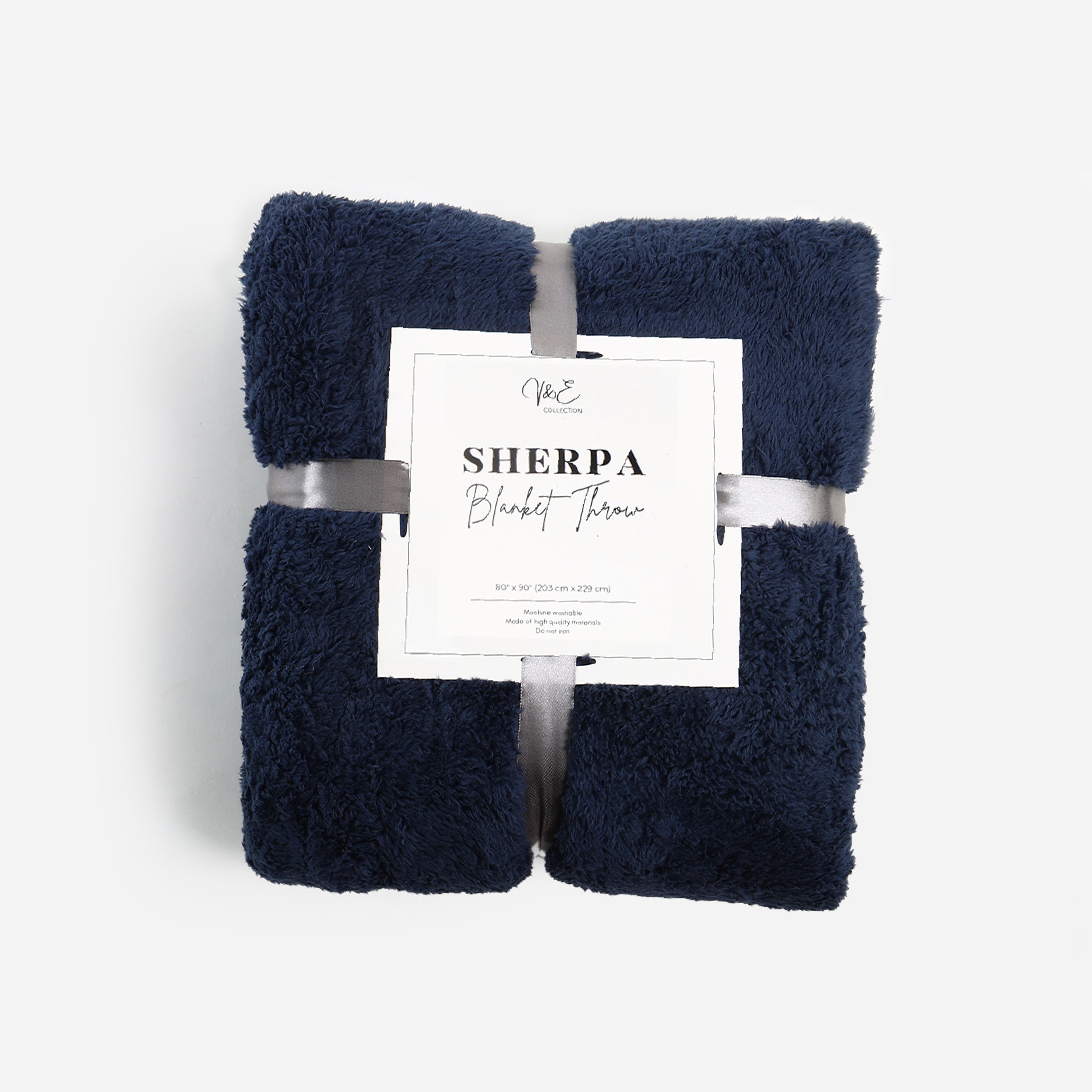 V&E Sherpa Blanket (Navy Blue) - 80x90in