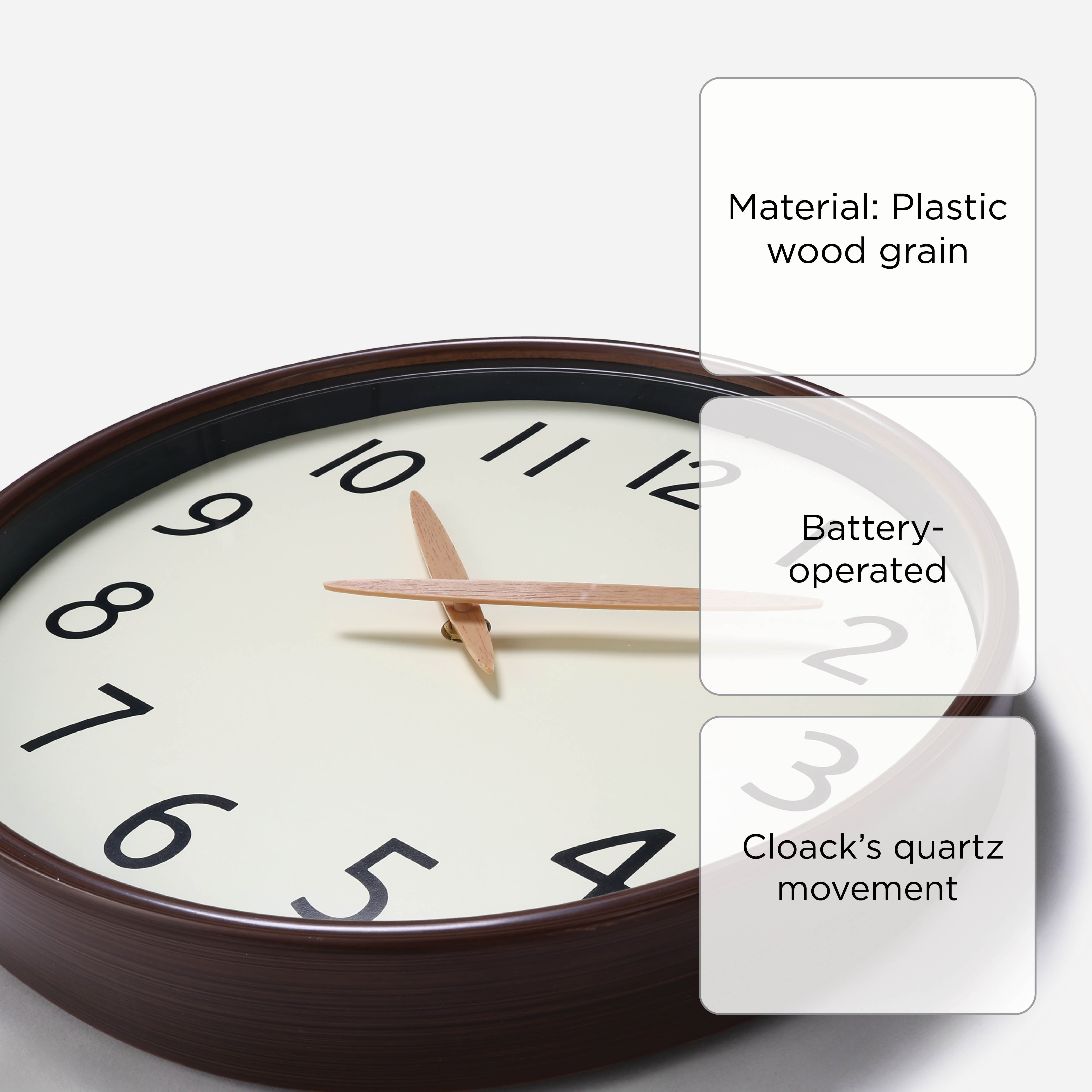 Hosh Round Wall Clock With Wooden Hand EG6911DL - Dark Wood