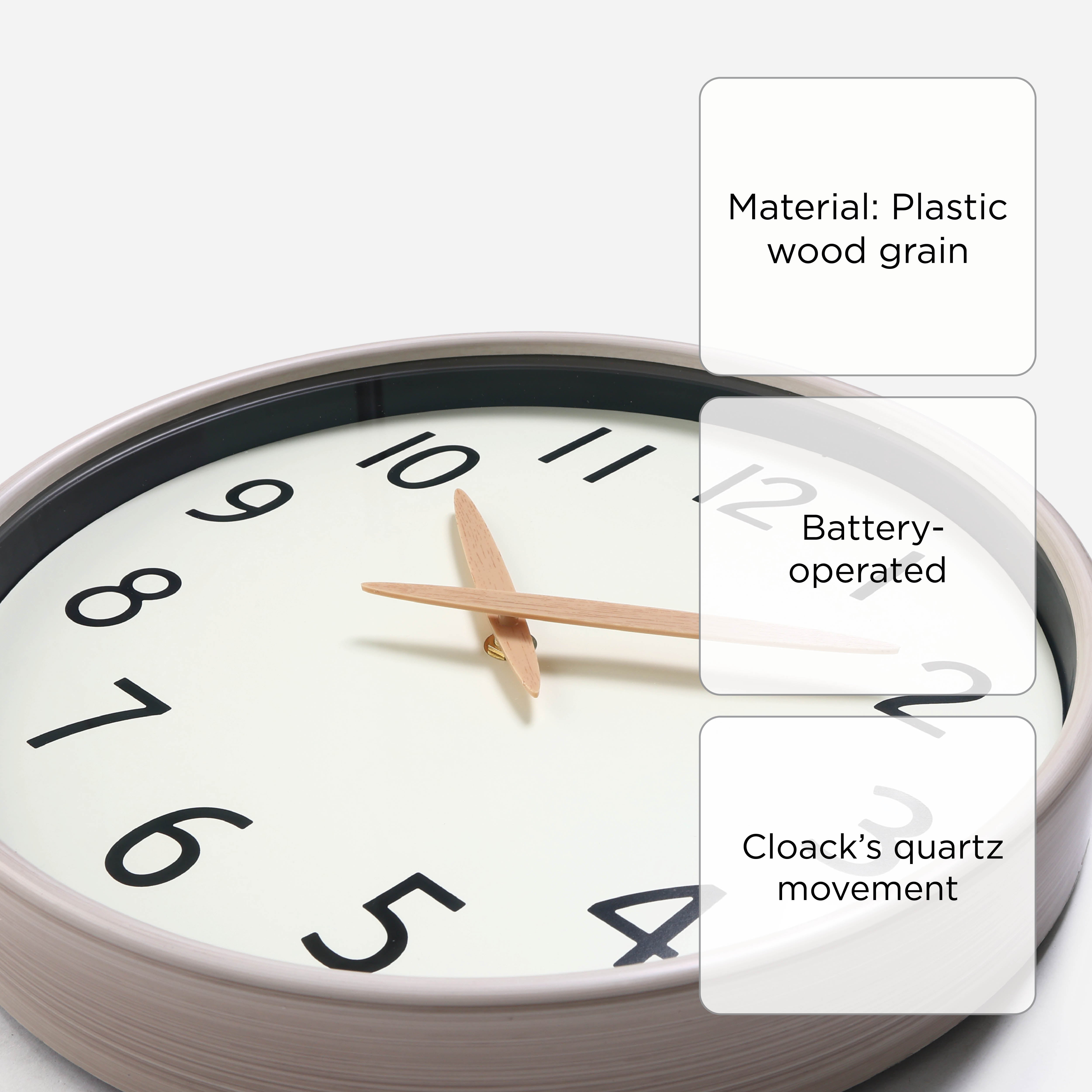 Hosh Round Wall Clock With Wooden Hand EG6911DL - White