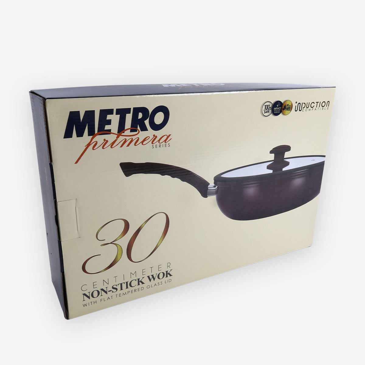 Metro Aluminum Non-Stick Wok with Glass Lid (Garnet) - 30cm