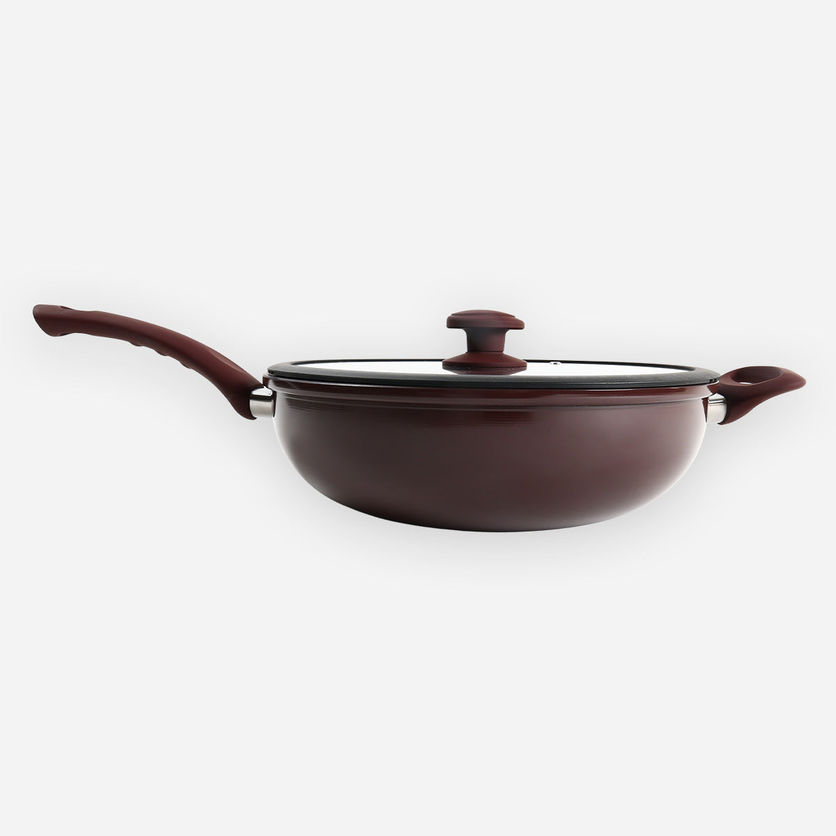 Metro Aluminum Non-Stick Wok with Glass Lid (Garnet) - 30cm