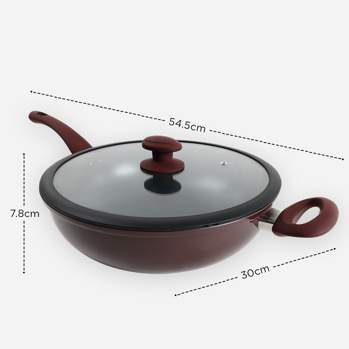 Metro Aluminum Non-Stick Wok with Glass Lid (Garnet) - 30cm