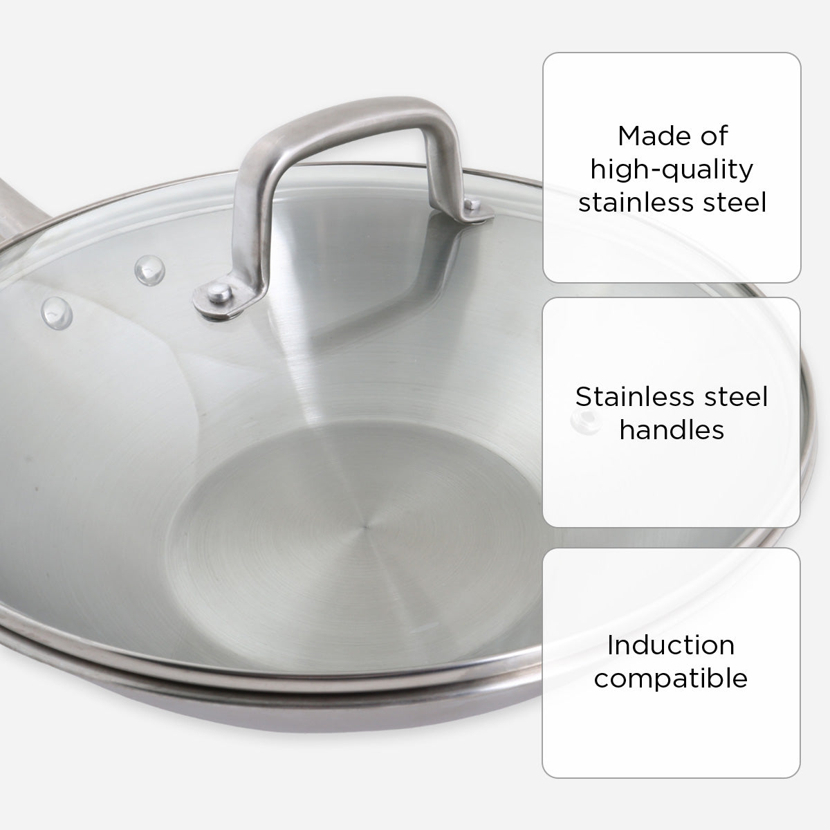 Metro Stainless Steel Chinese Wok with Lid - 32cm