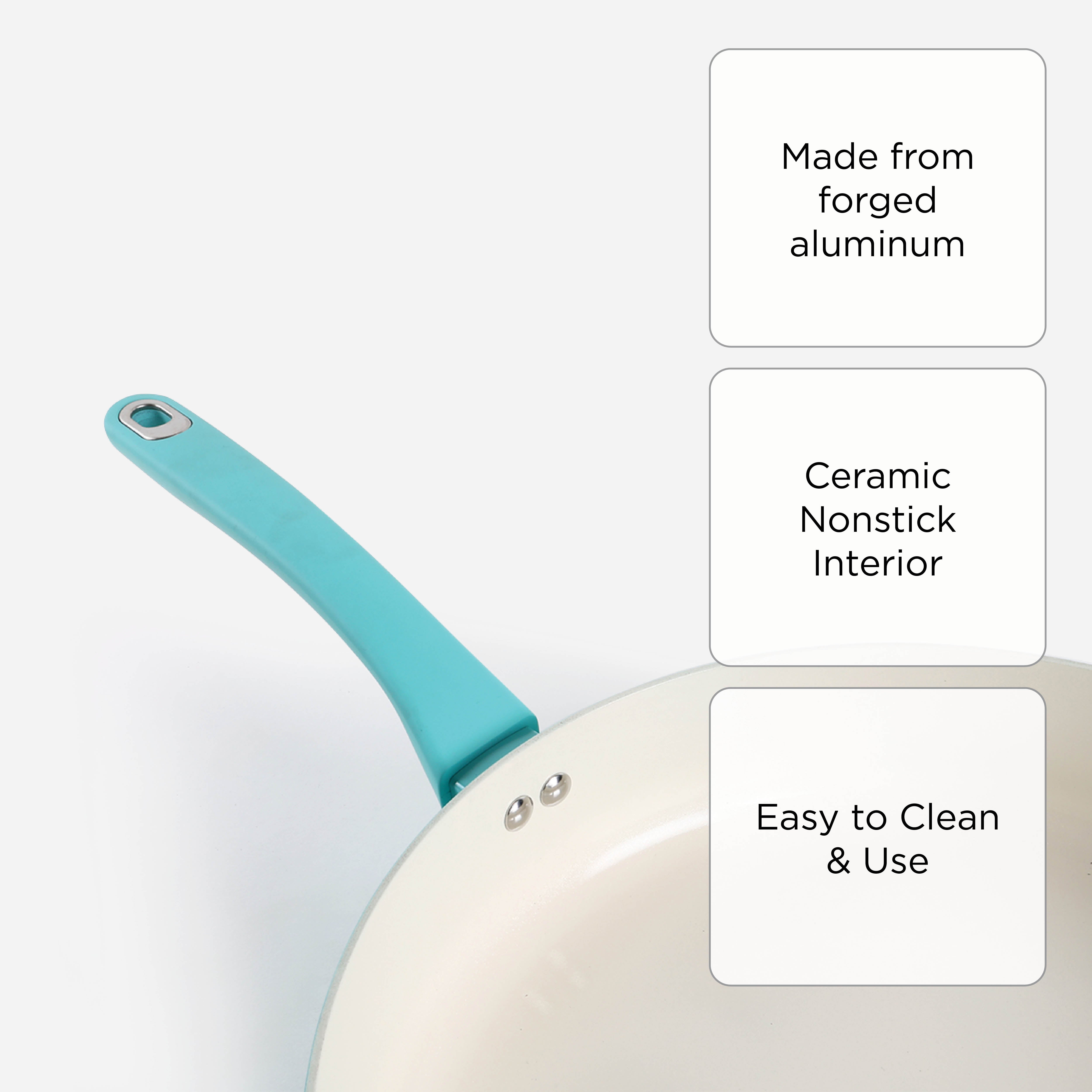 Martha Stewart Everyday Rexford Forged Aluminum Saute Pan with Ceramic Non-Stick Coating with Lid (Blue) - 5qt.