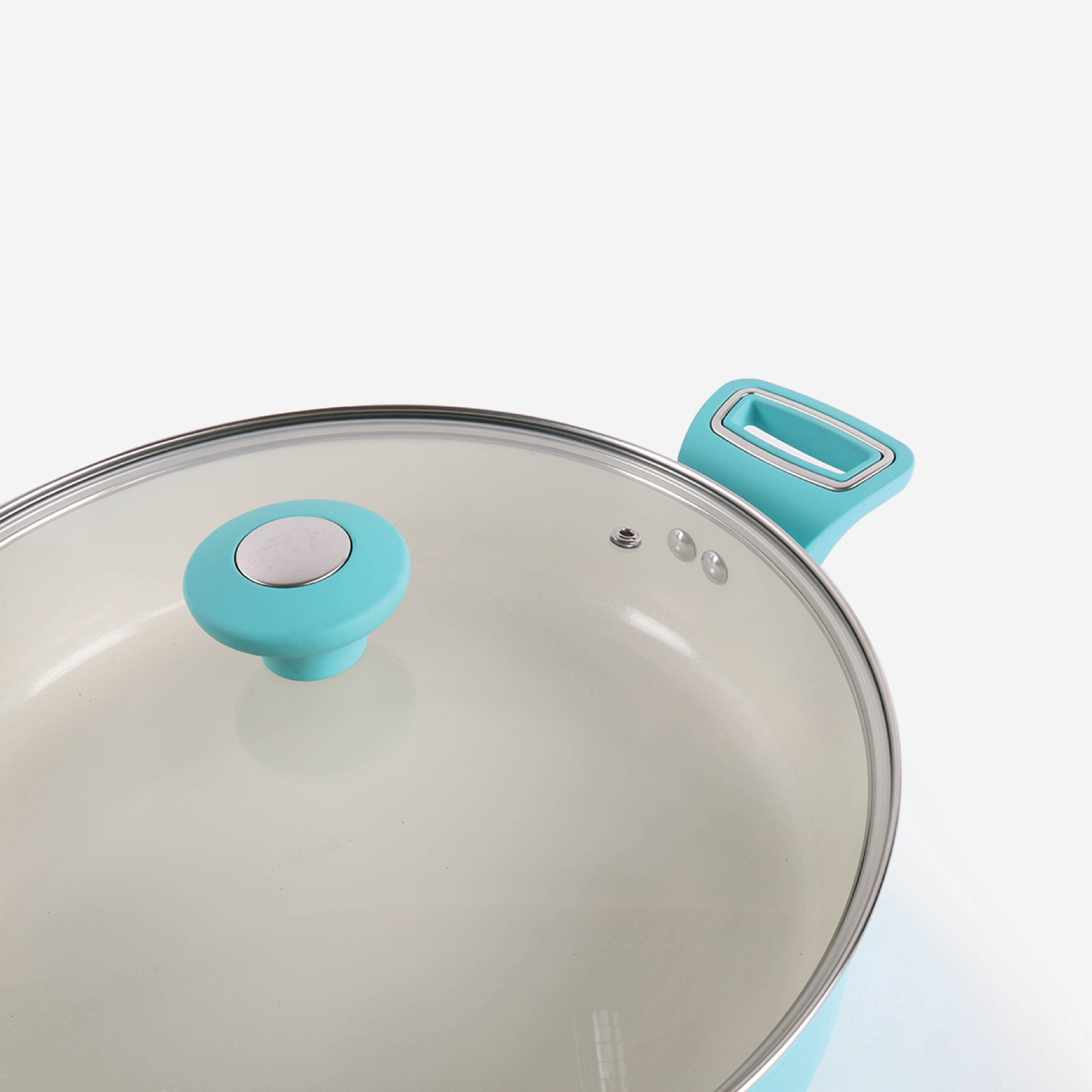 Martha Stewart Everyday Rexford Forged Aluminum Saute Pan with Ceramic Non-Stick Coating with Lid (Blue) - 5qt.
