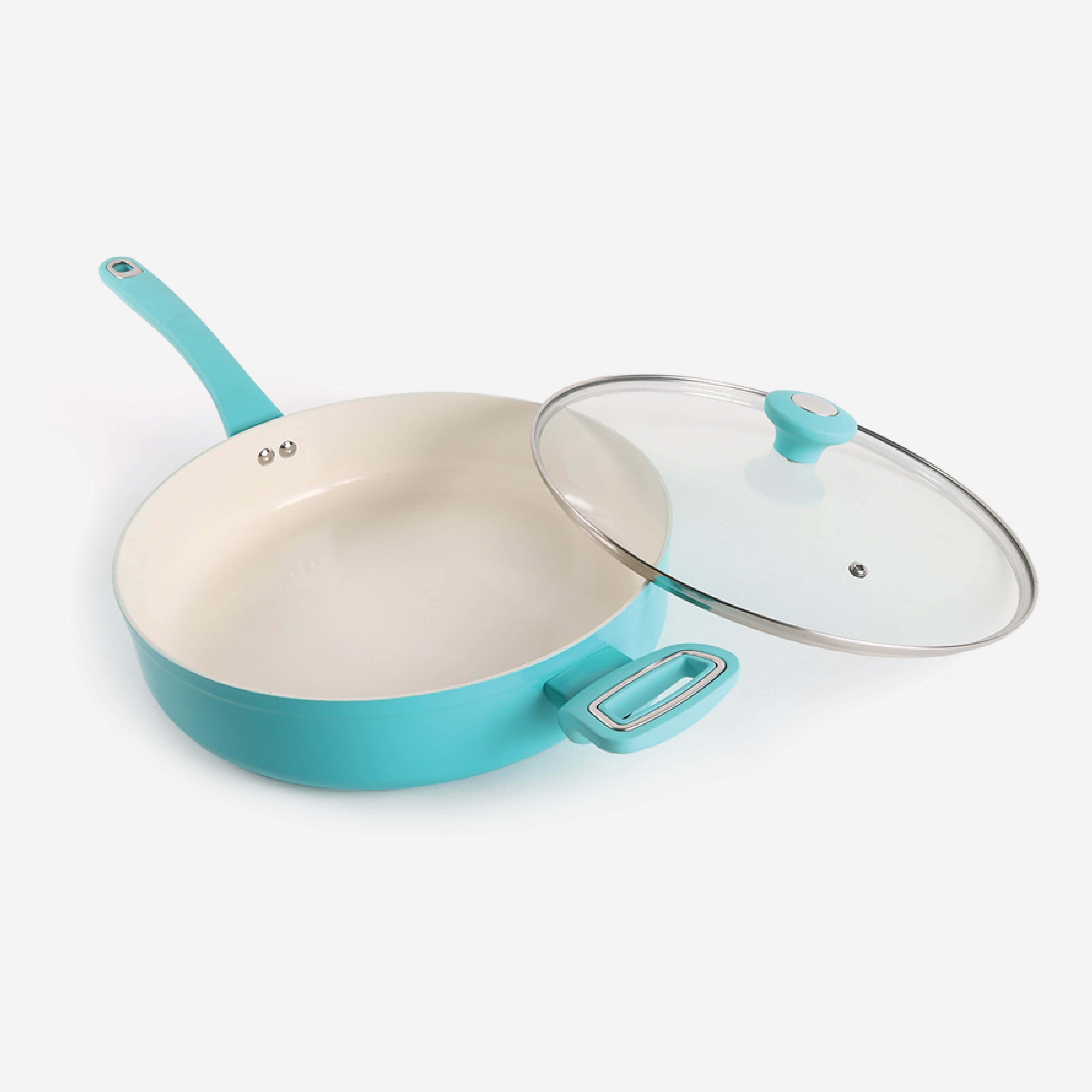 Martha Stewart Everyday Rexford Forged Aluminum Saute Pan with Ceramic Non-Stick Coating with Lid (Blue) - 5qt.