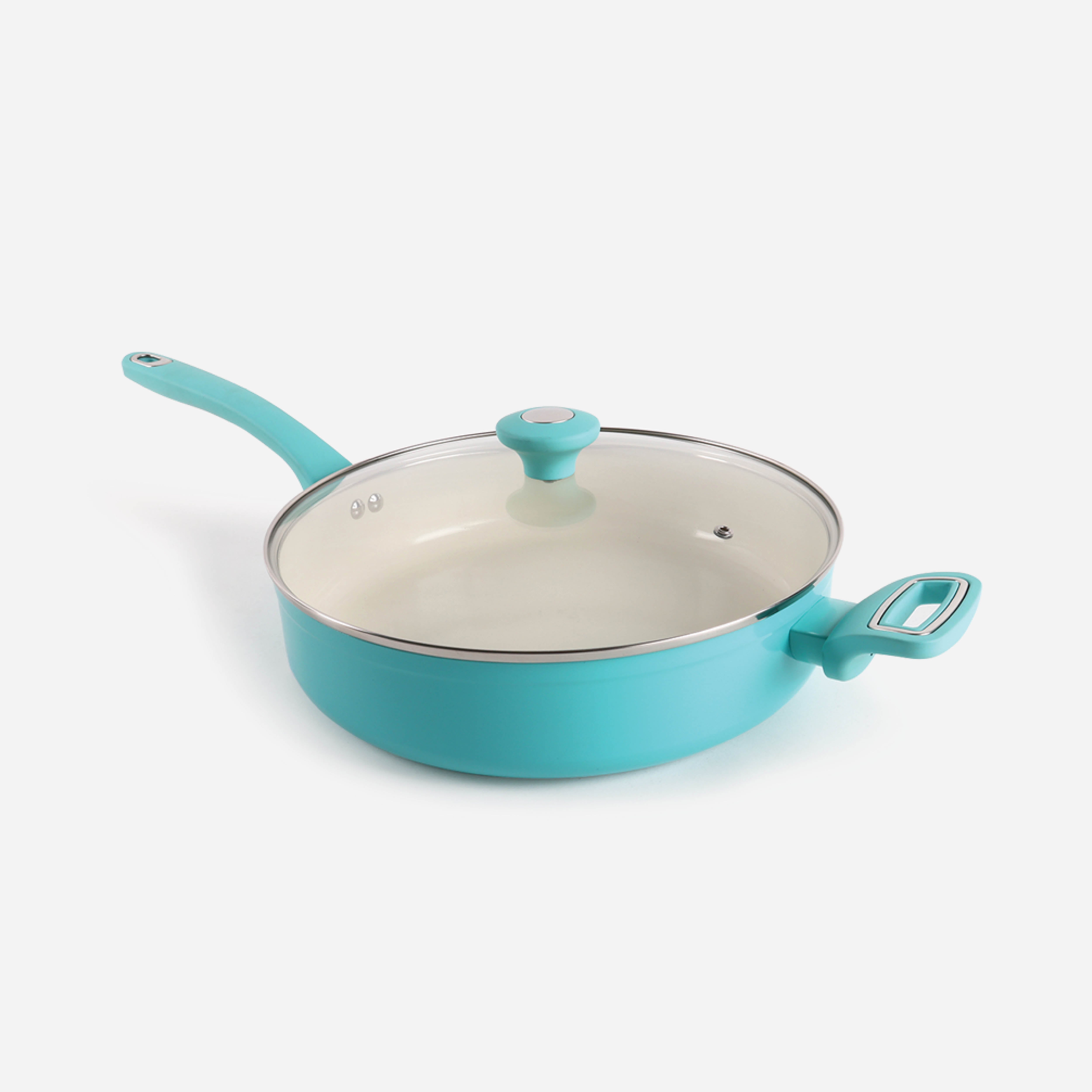 Martha Stewart Everyday Rexford Forged Aluminum Saute Pan with Ceramic Non-Stick Coating with Lid (Blue) - 5qt.