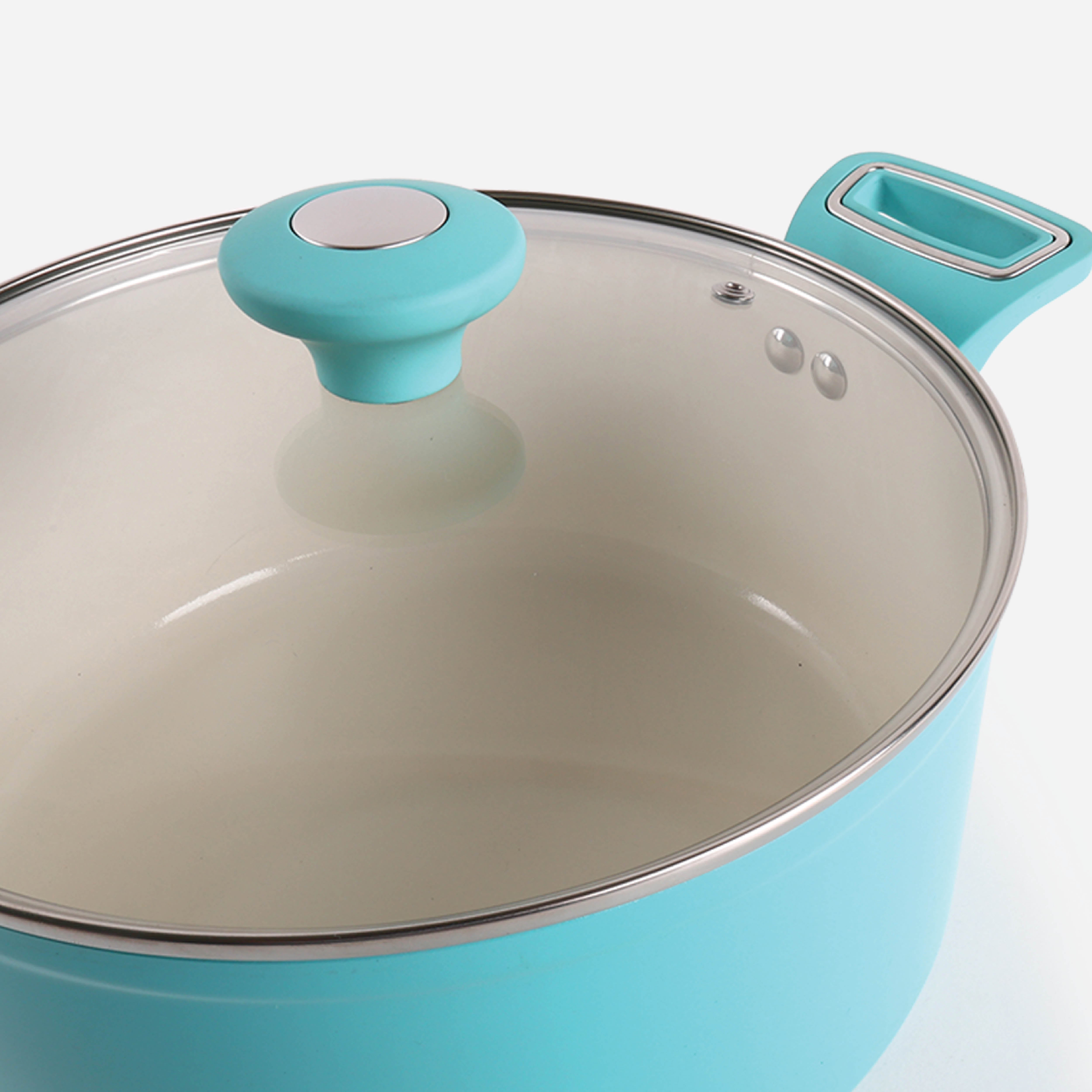 Martha Stewart Everyday Rexford Forged Aluminum Dutch Oven Casserole with Ceramic Non-Stick Coating with Lid (Blue)- 5qt.