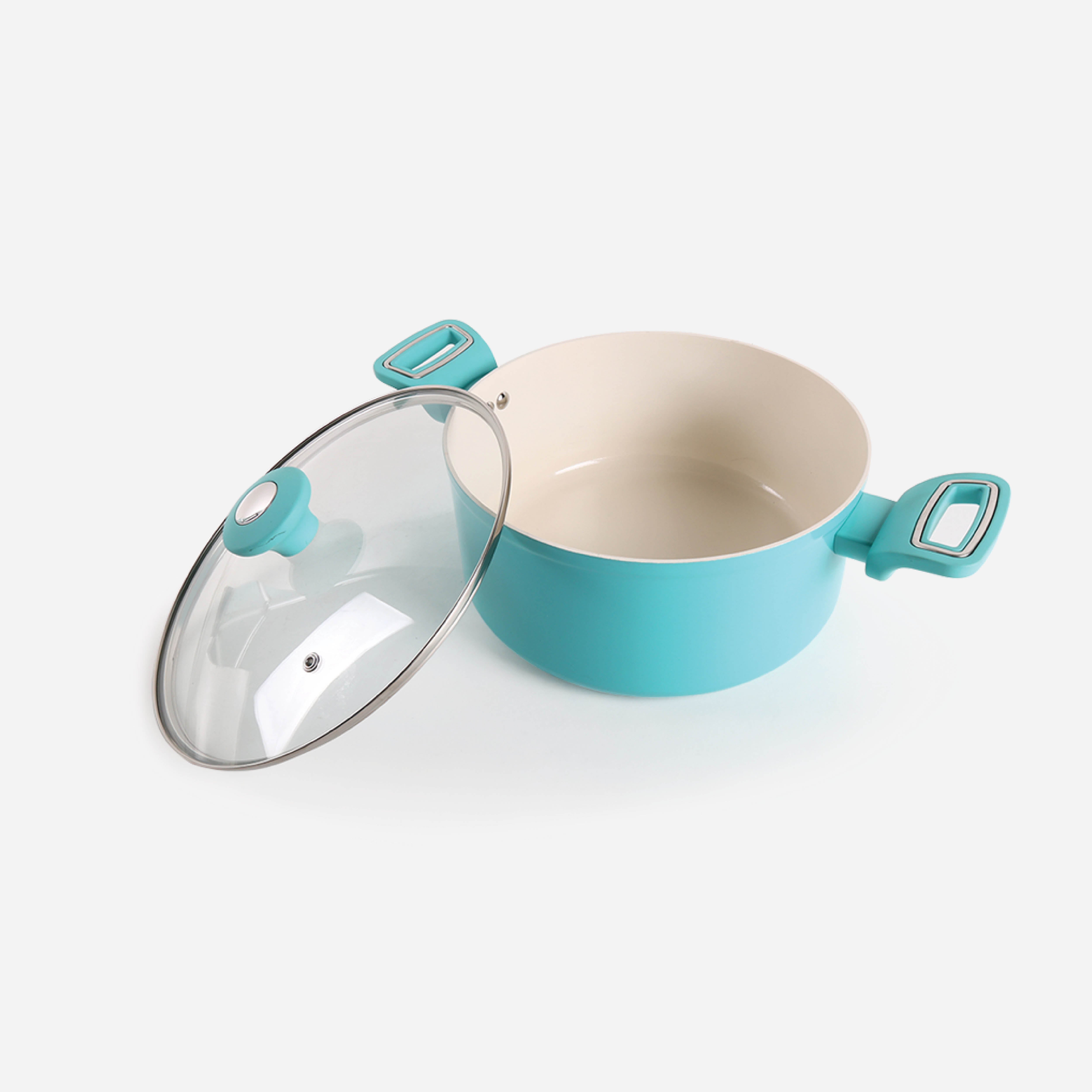 Martha Stewart Everyday Rexford Forged Aluminum Dutch Oven Casserole with Ceramic Non-Stick Coating with Lid (Blue)- 5qt.