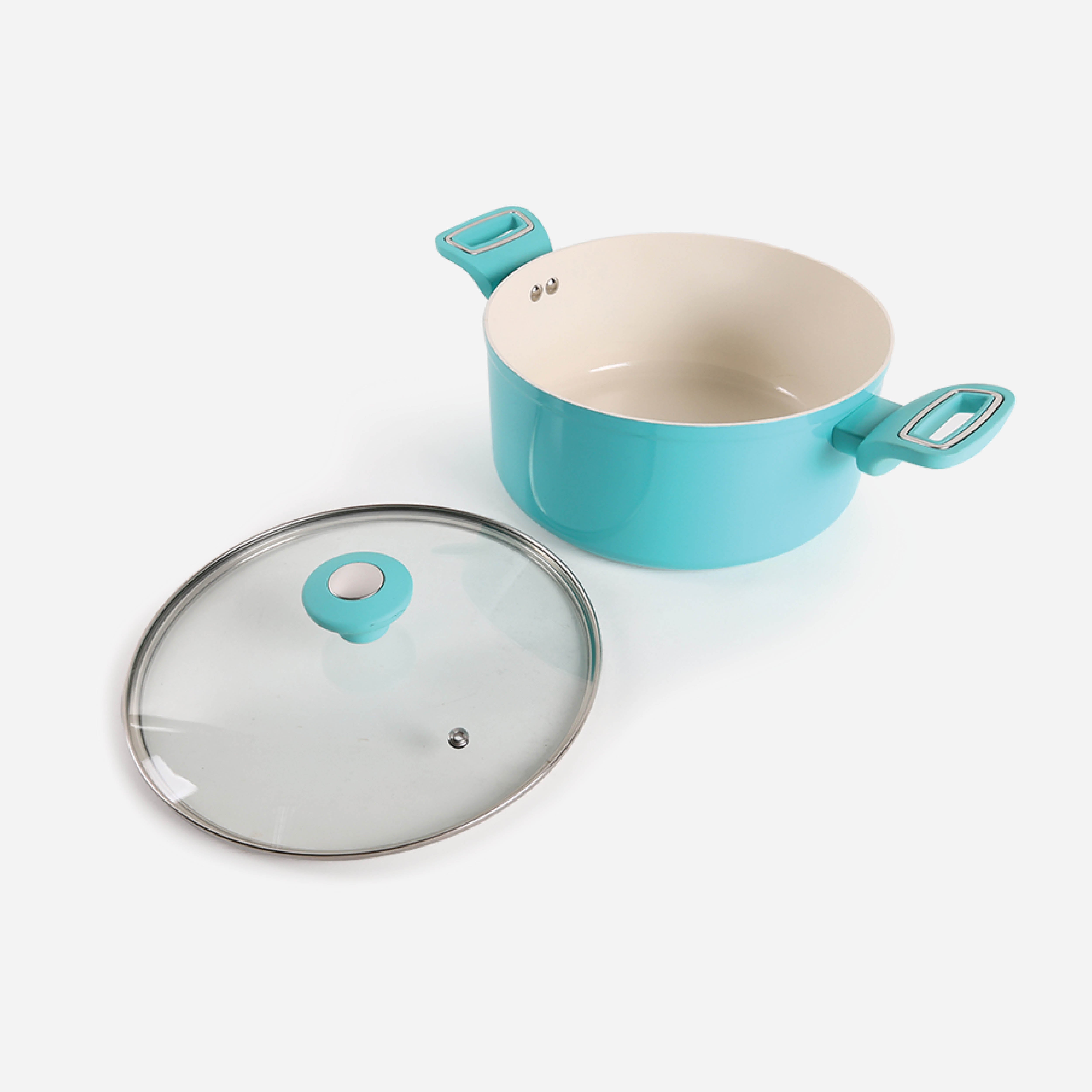 Martha Stewart Everyday Rexford Forged Aluminum Dutch Oven Casserole with Ceramic Non-Stick Coating with Lid (Blue)- 5qt.