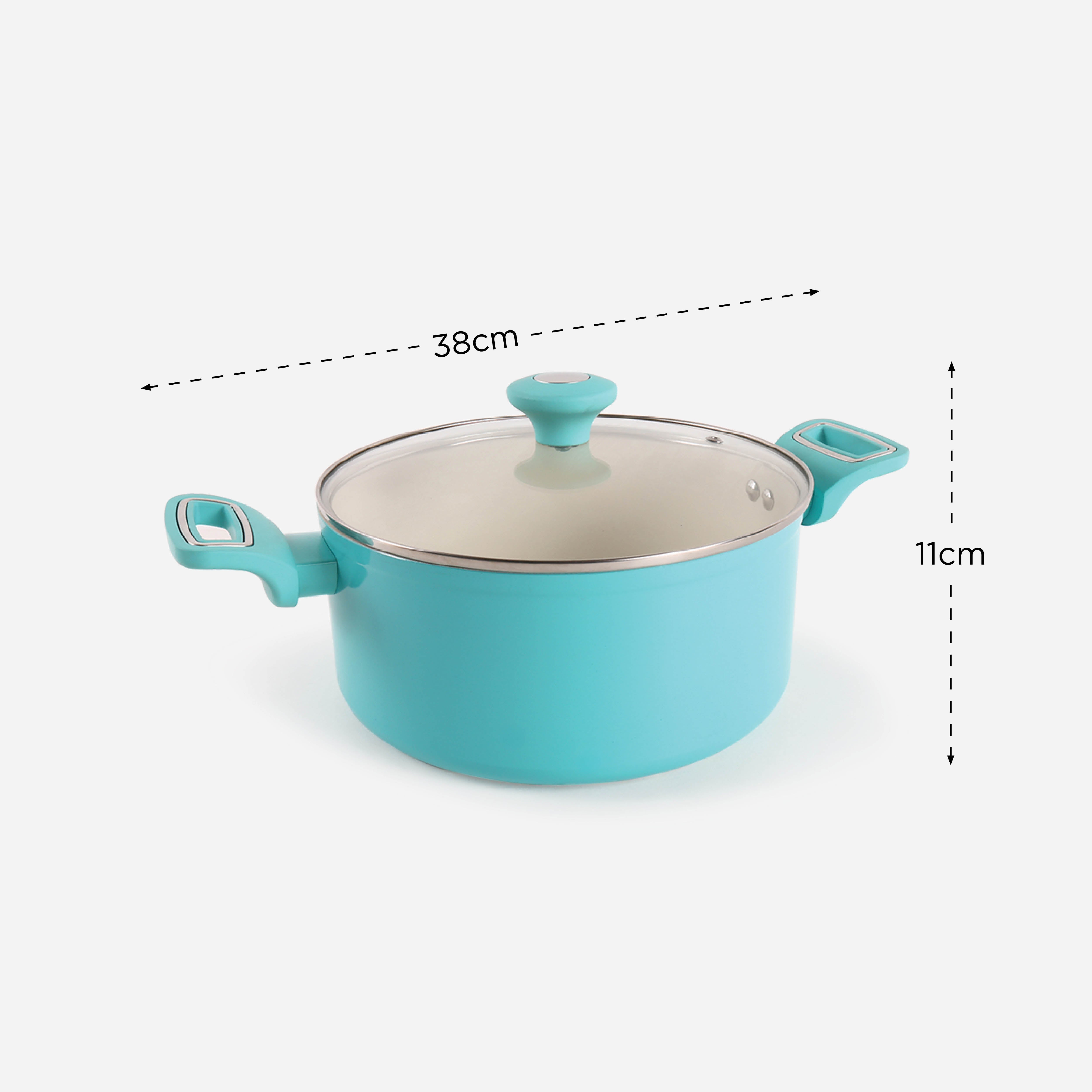 Martha Stewart Everyday Rexford Forged Aluminum Dutch Oven Casserole with Ceramic Non-Stick Coating with Lid (Blue)- 5qt.