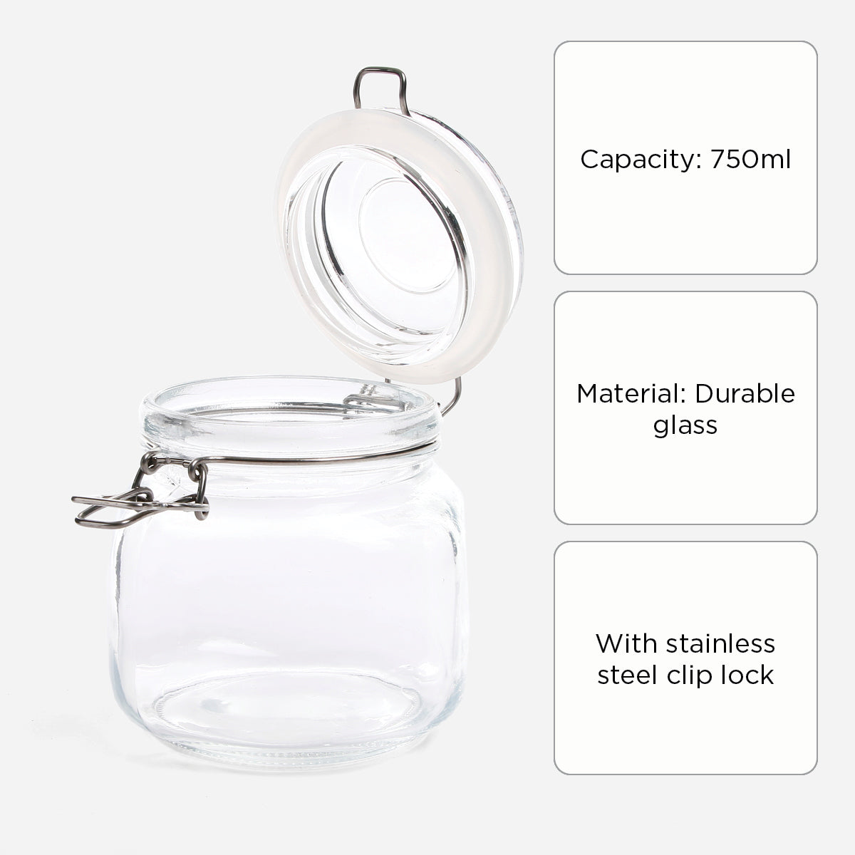 Hosh Glass Jar with Lid and Clip 750ml HO-313