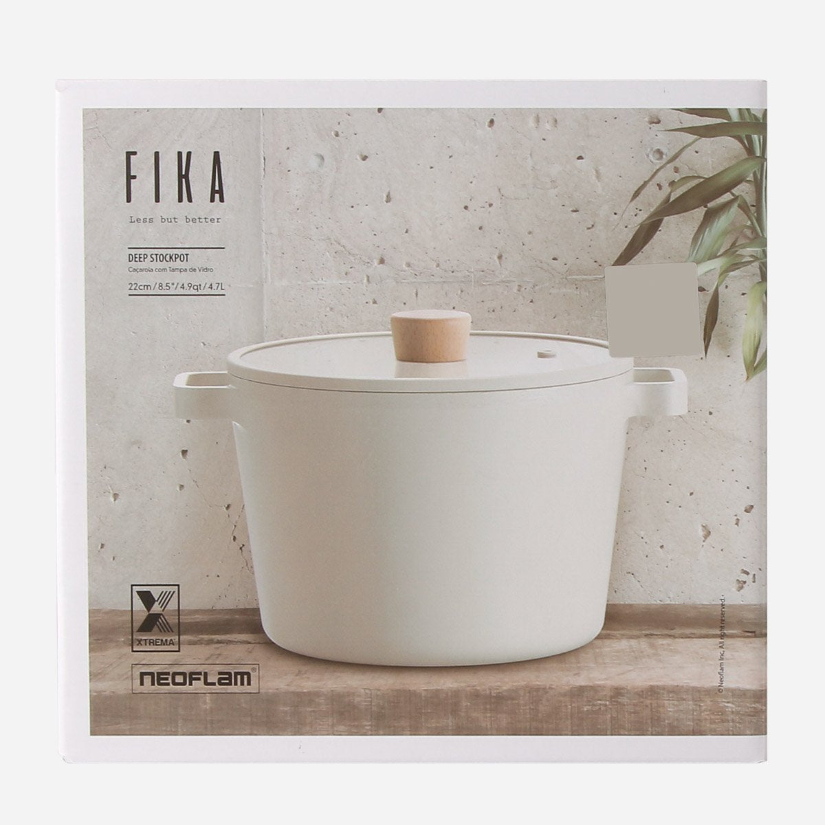 Neoflam Fika Cast Aluminum Deep Stock Pot with Glass Lid 22cm - Sahara Sand