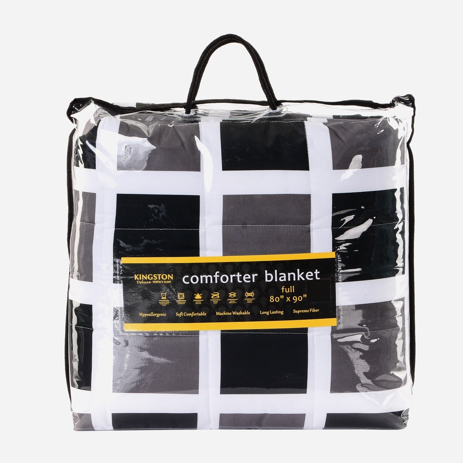 Kingston Full Size Comforter Blanket 80x90in. -  Checkered Black and White