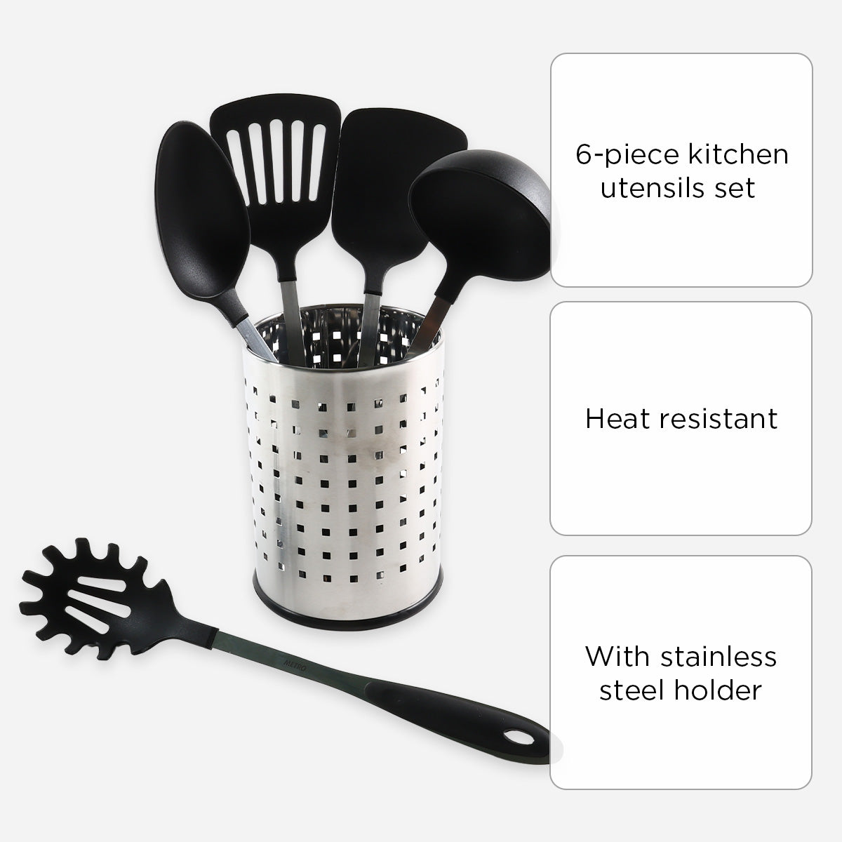 Metro 6-Piece Nylon Tool Set with Holder - Black