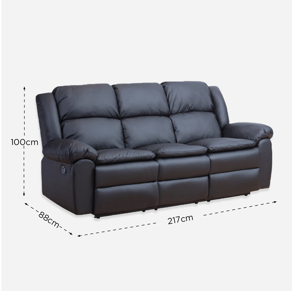 Hosh 3-Seater Air Leather Recliner - Black