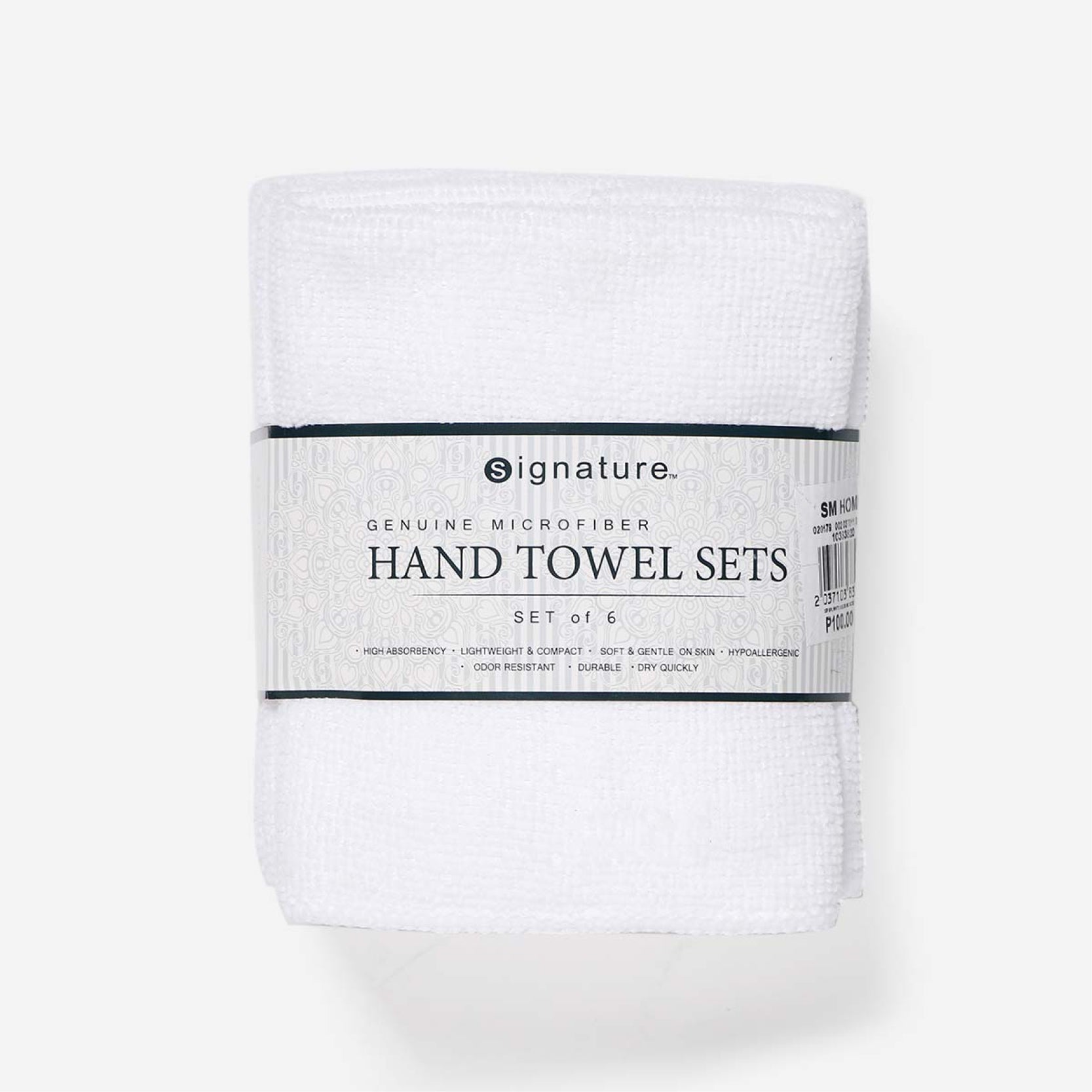 SM Home Set of 6 Micro Hand Towels (White) - 11x18 inches