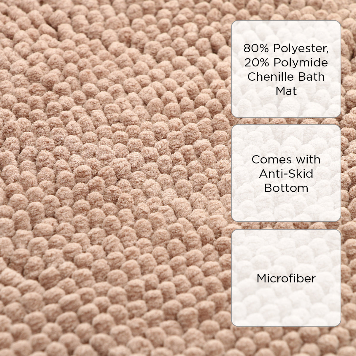 Hosh Chenille Bath Mat (Mocha) - 40x70 cm