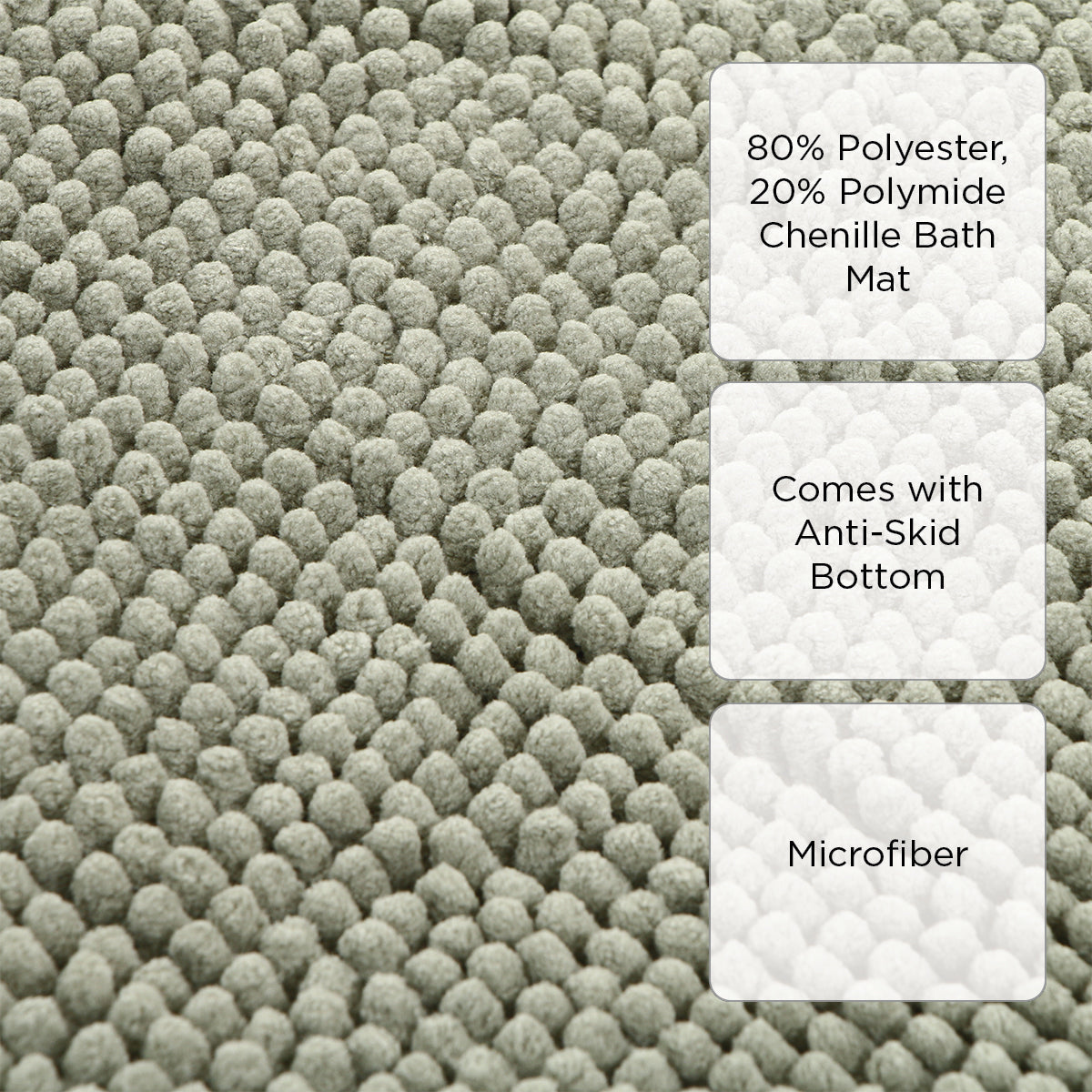 Hosh Chenille Bath Mat (Stone Green) - 40x70 cm