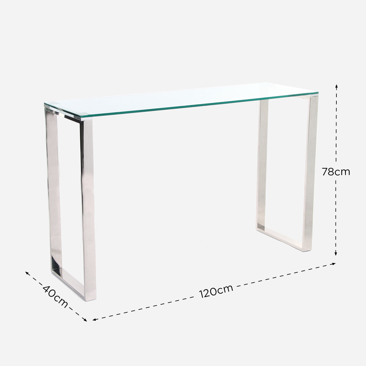 SM Home Pamell Console Table SS150C - Clear Glass Top and Metal Legs