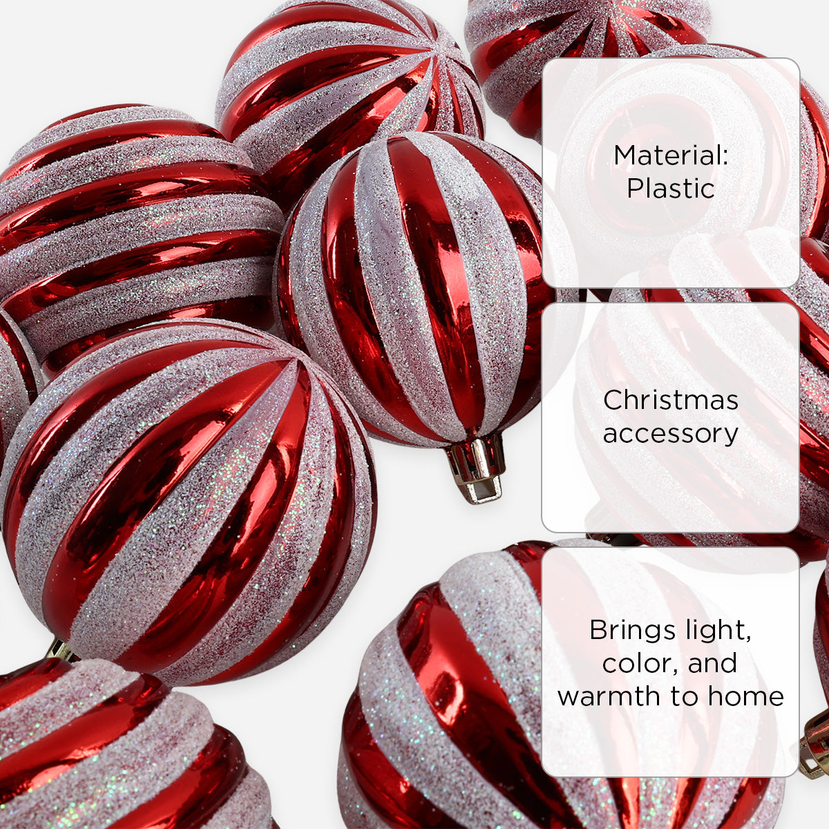 SM Home Set of 12 Christmas Balls (Red/White) - 6cm