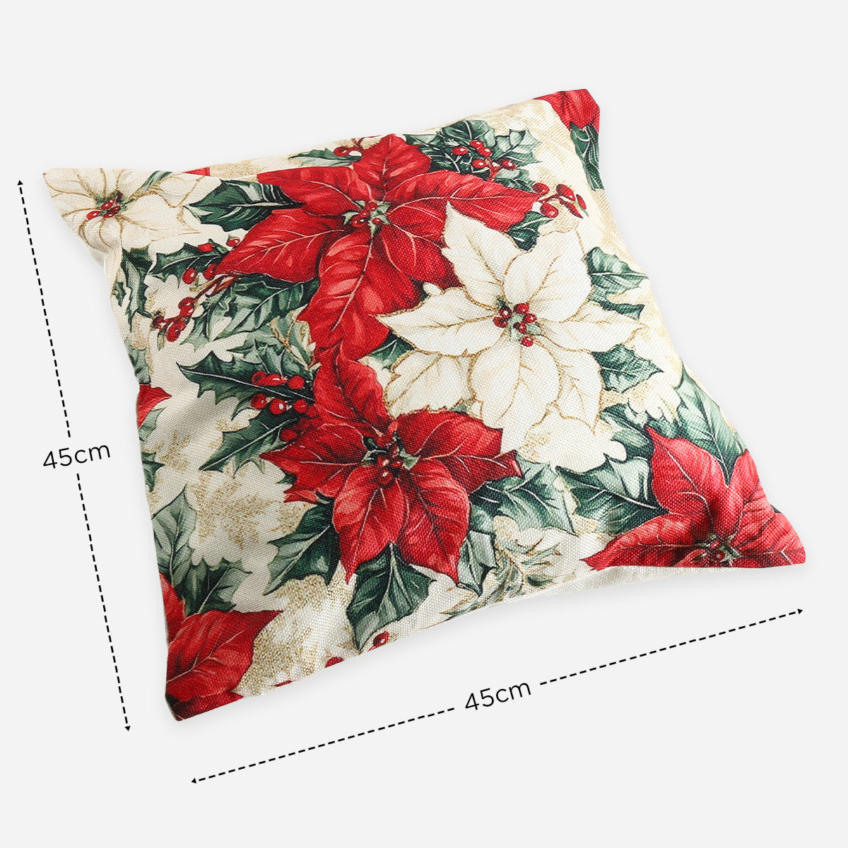 SM Home Christmas Poinsettia 05 Throw Pillow Case - 45x45cm