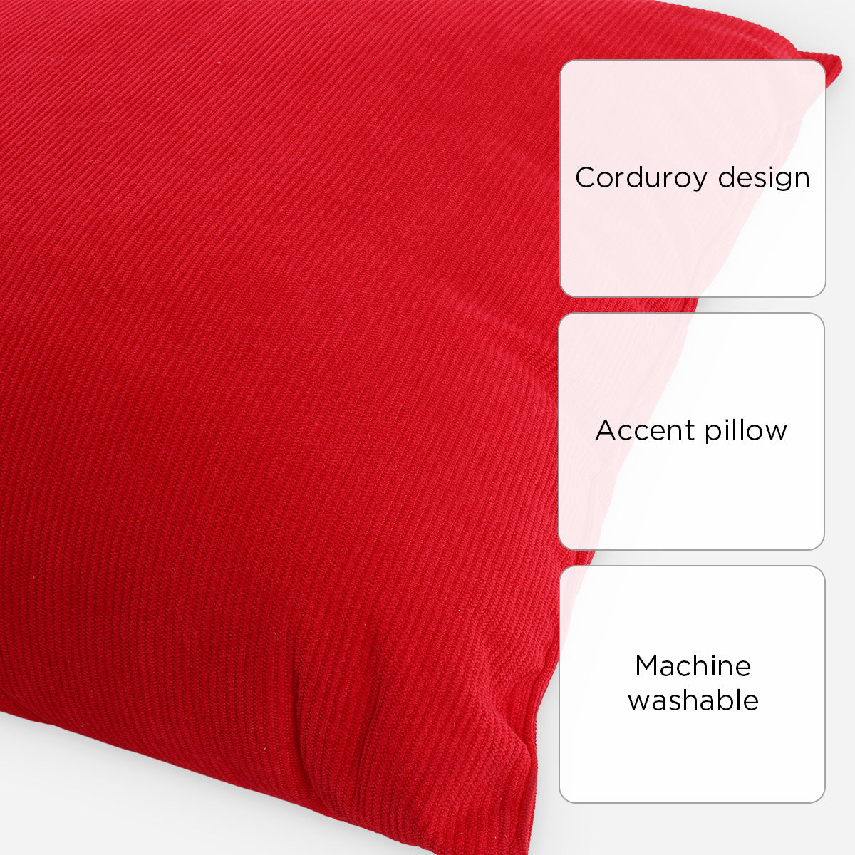 SM Home Christmas Corduroy Throw Pillow (Red) - 18x18in.