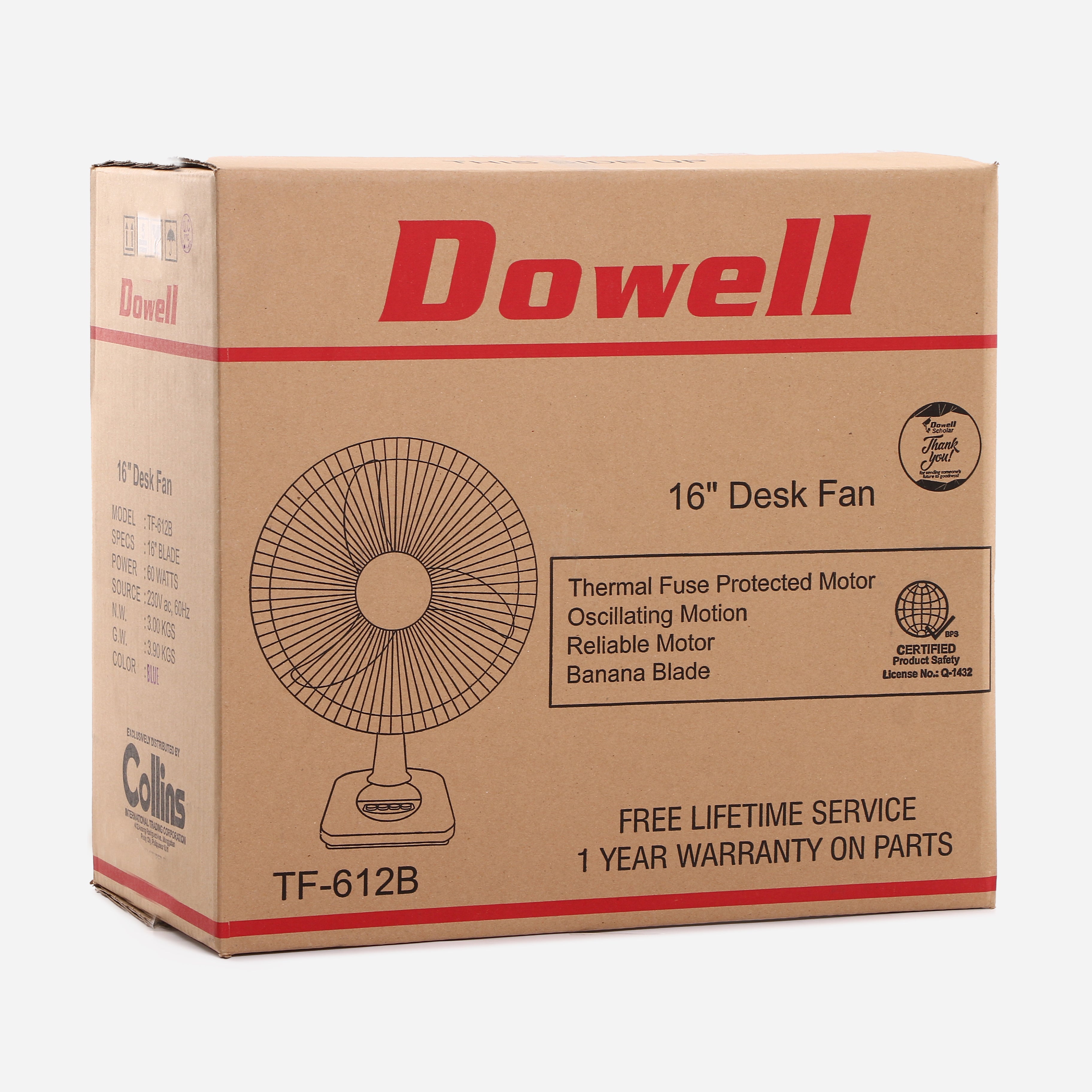 Dowell Banana Blade Desk Fan 612b (Blue) - 16inch