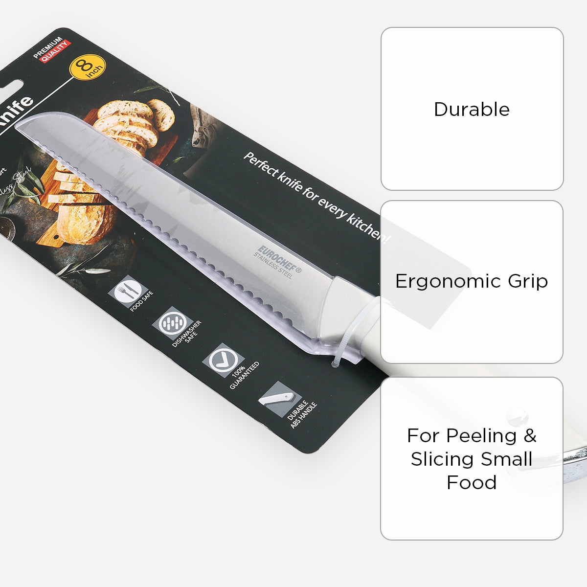 Eurochef Stainless Steel Bread Knife (White) - 8in