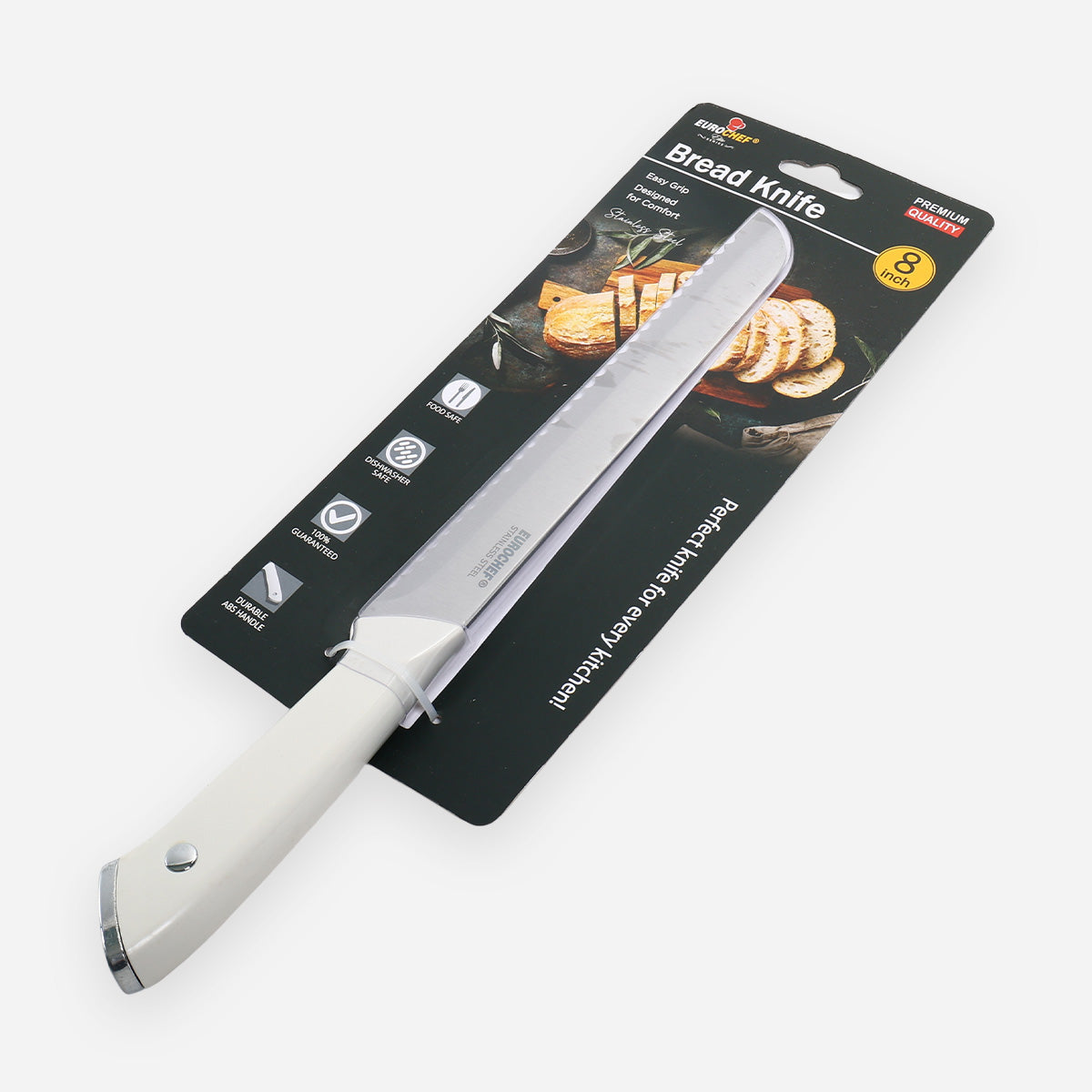 Eurochef Stainless Steel Bread Knife (White) - 8in
