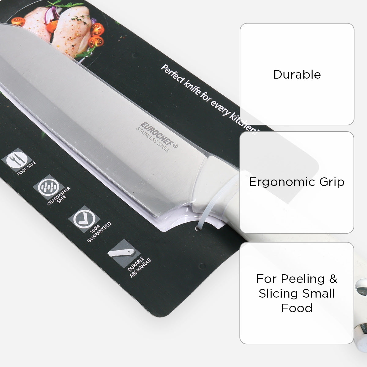 Eurochef Stainless Steel Santoku Knife (White) - 7in
