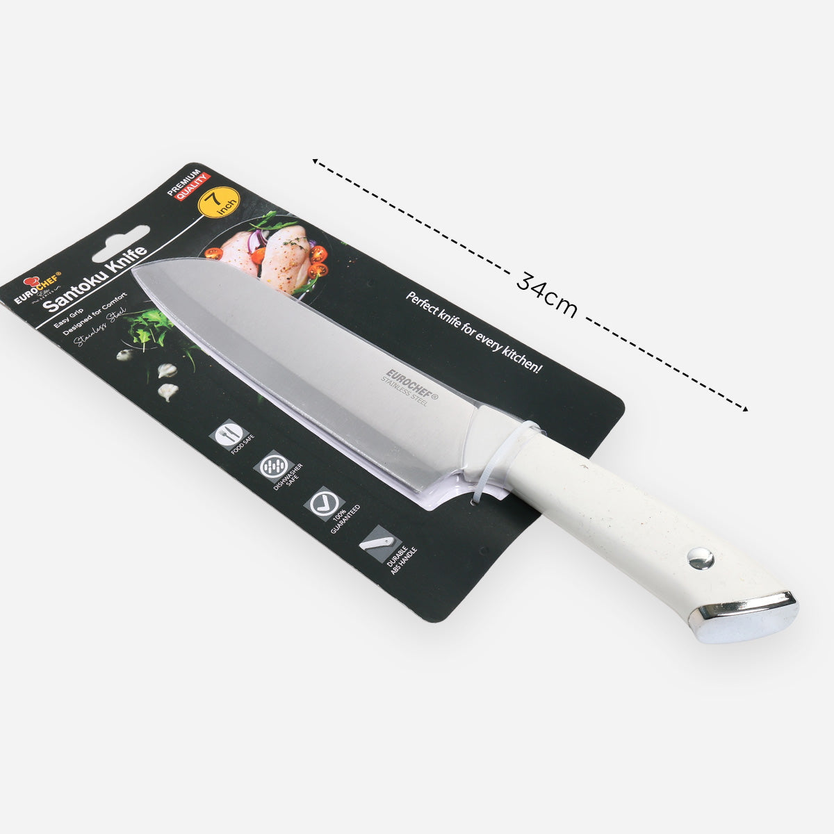 Eurochef Stainless Steel Santoku Knife (White) - 7in