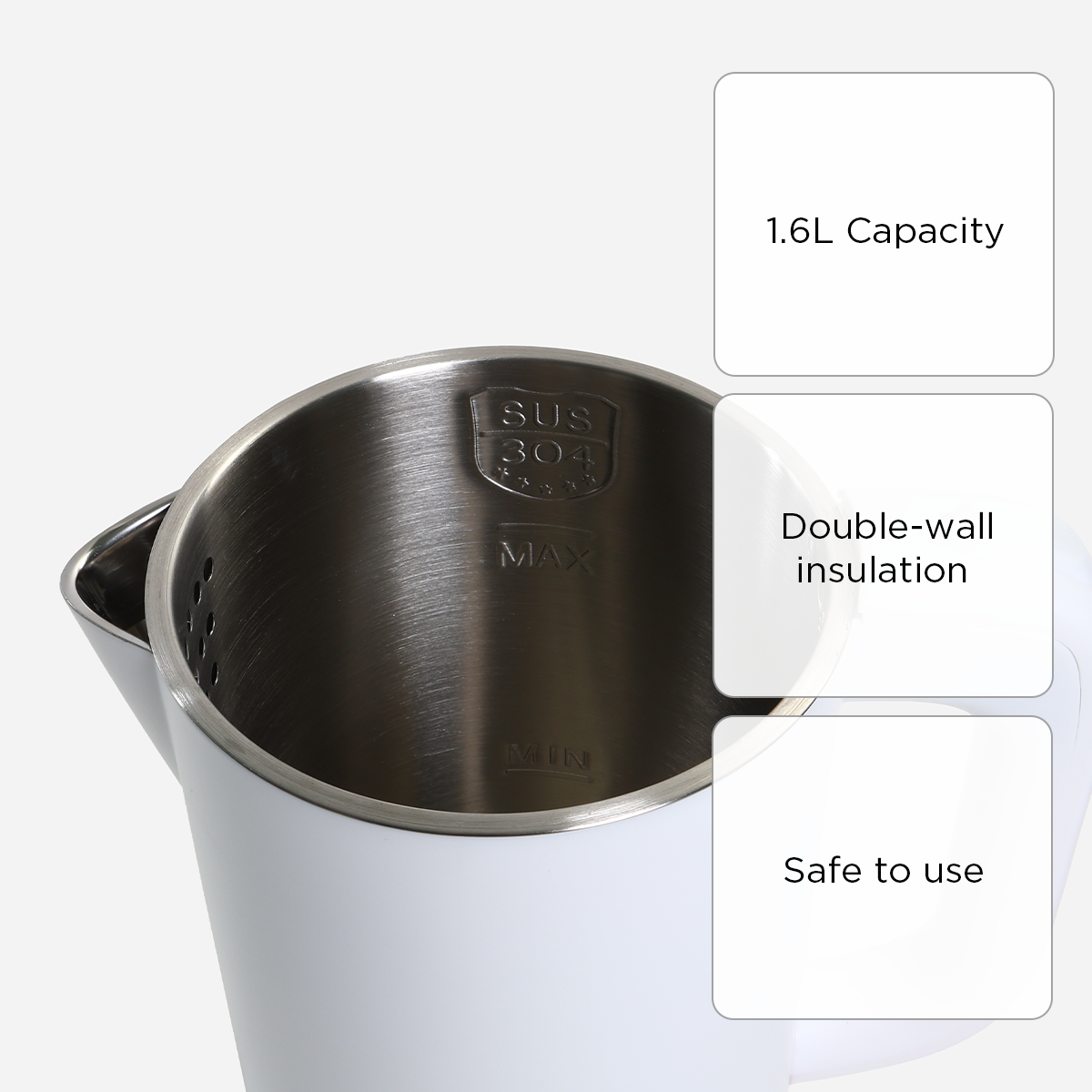 Kyowa Stainless Steel Electric Kettle (White) - 1.6L