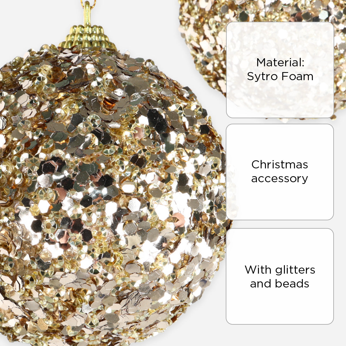 SM Home Christmas Ball with Glitter and Beads Foam - 8cm